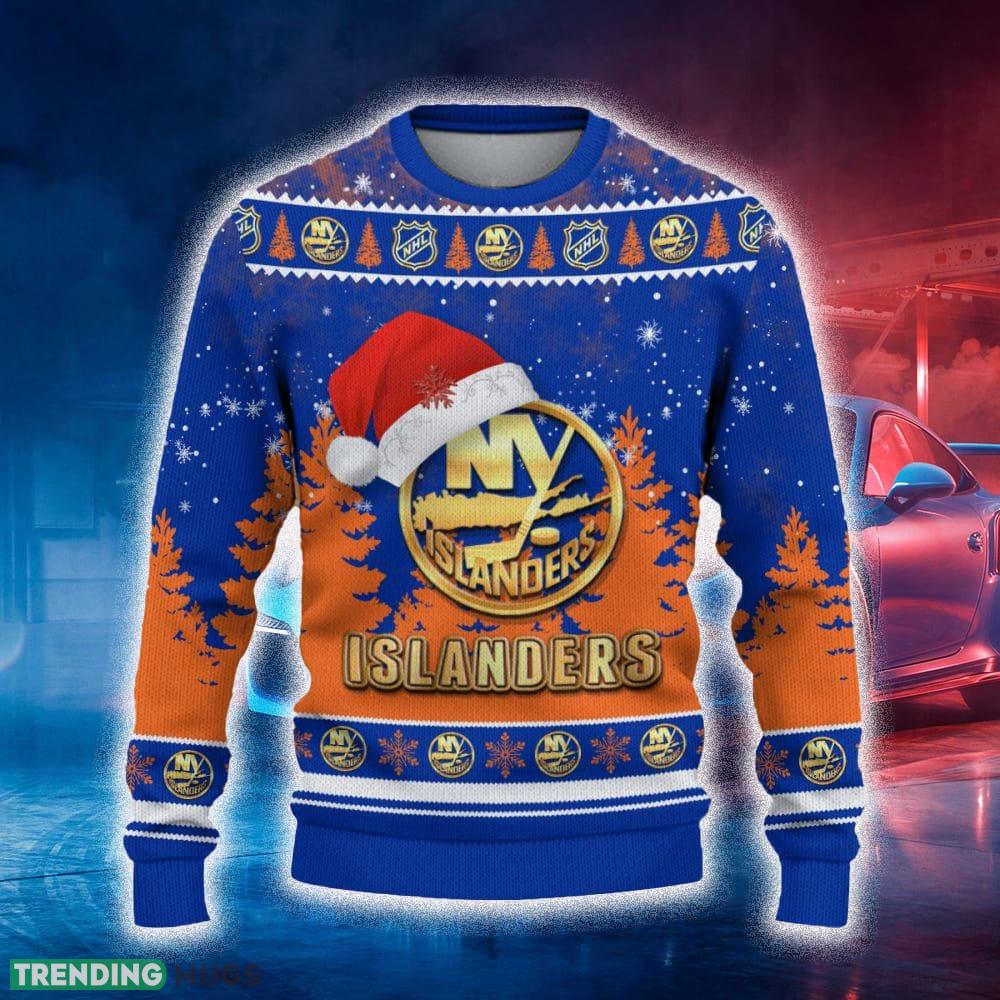 New York Islanders Ugly Christmas Sweater Tree Santa Hat Car For Fans Gift Familys Holidays - New York Islanders Ugly Christmas Sweater_2 New York Islanders Ugly Christmas Sweater Tree Santa Hat Car For Fans Gift Familys Holidays - New York Islanders Ugly Christmas Sweater_2