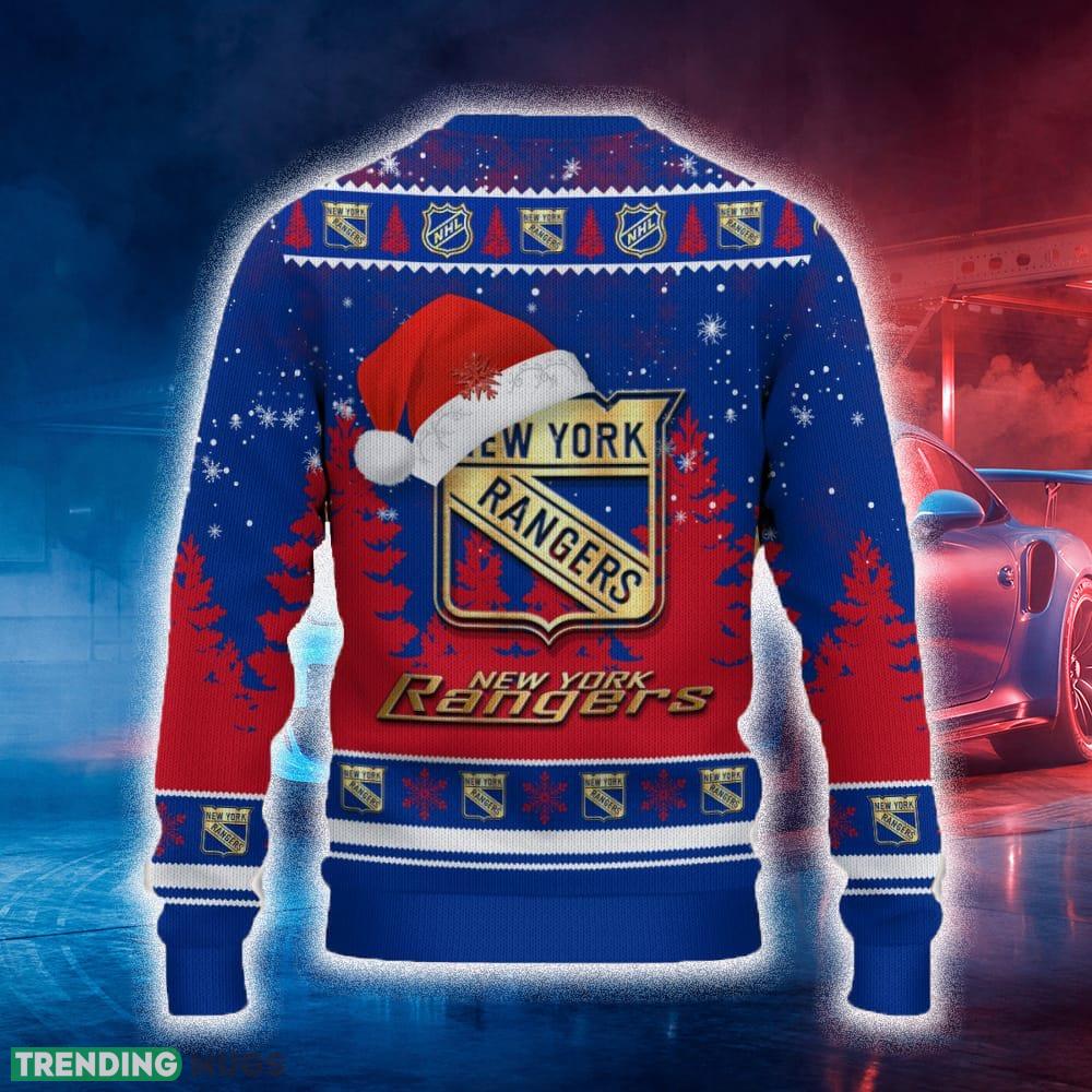 New York Rangers Ugly Christmas Sweater Tree Santa Hat Car For Fans Gift Familys Holidays 3D Sweater New York Rangers Ugly Christmas Sweater Tree Santa Hat Car For Fans Gift Familys Holidays 3D Sweater