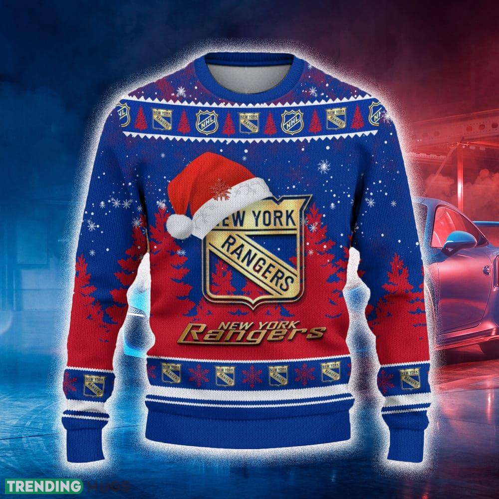 New York Rangers Ugly Christmas Sweater Tree Santa Hat Car For Fans Gift Familys Holidays - New York Rangers Ugly Christmas Sweater_2 New York Rangers Ugly Christmas Sweater Tree Santa Hat Car For Fans Gift Familys Holidays - New York Rangers Ugly Christmas Sweater_2
