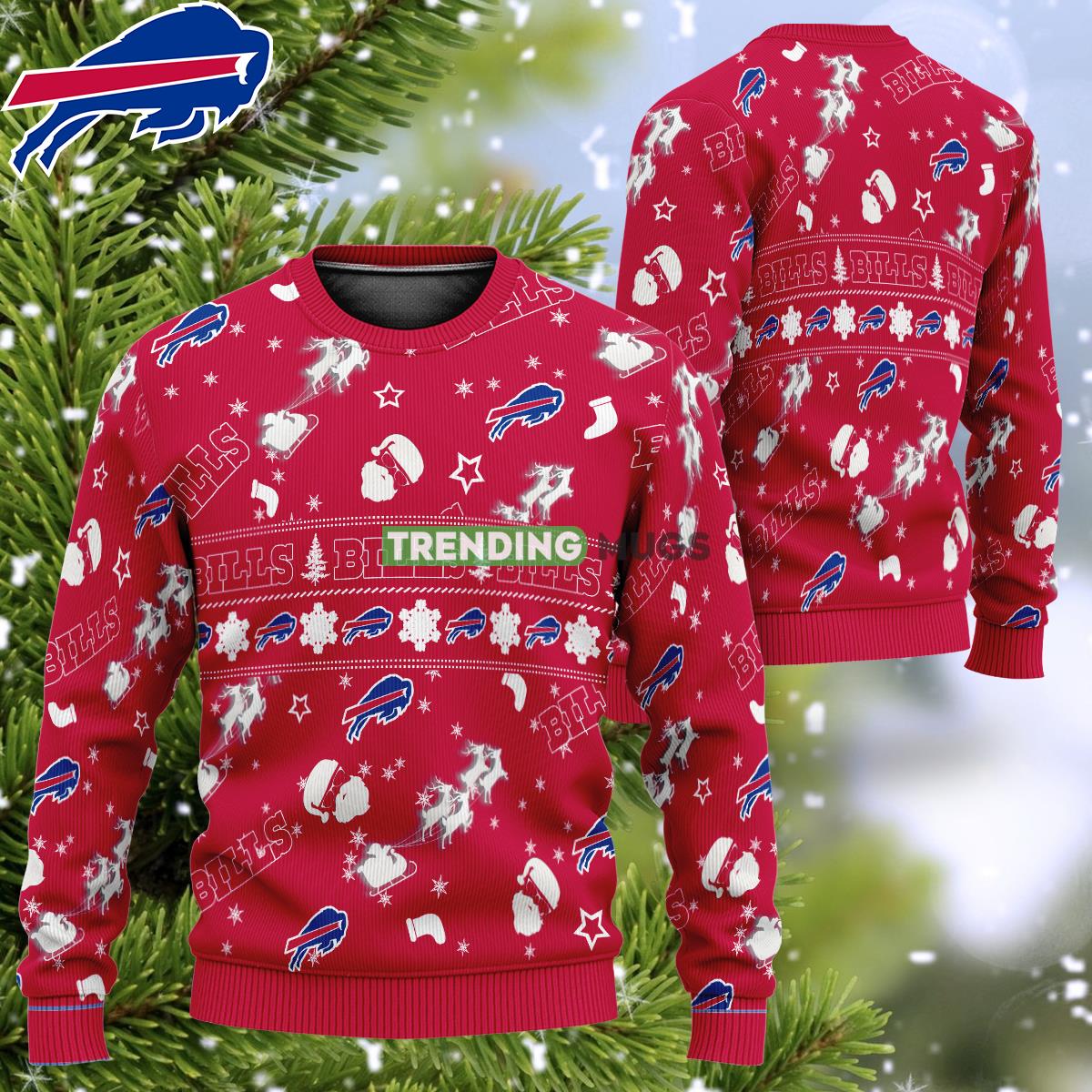 NFL Buffalo Bills Design Santa Reindeer Rides Ugly Christmas 3D Sweater Gift For Men Women - NFL Buffalo Bills Design Santa Reindeer Rides Ugly Christmas 3D Sweater Gift For Men Women