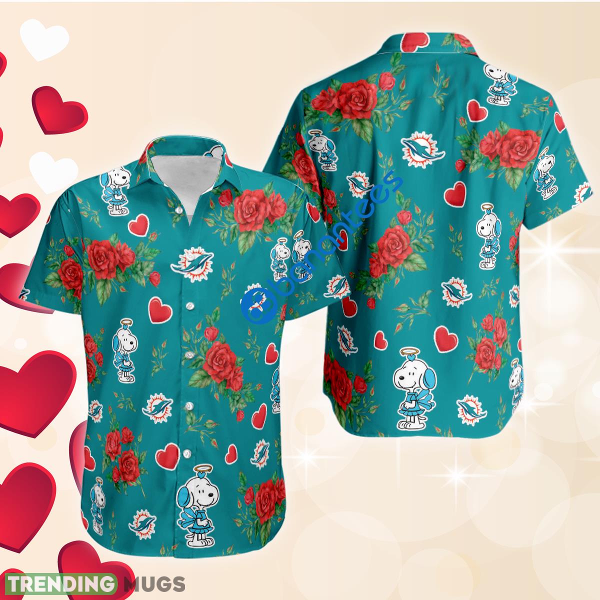 NFL Miami Dolphins And Snoopy Girl Cute Rose Love 3D Hawaiian Shirt Gift Valentines - NFL Miami Dolphins And Snoopy Girl Cute Rose Love 3D Hawaiian Shirt Gift Valentines