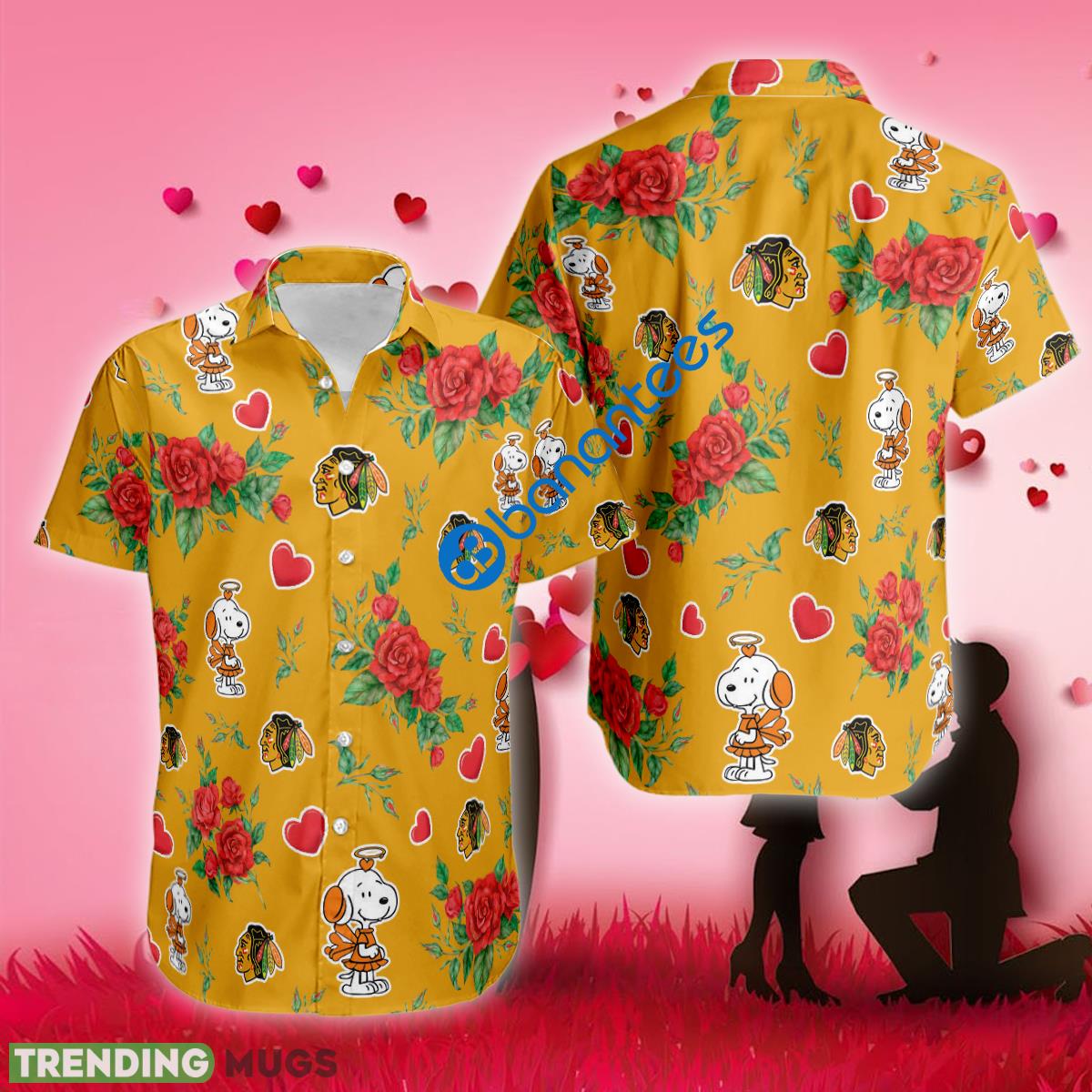 NHL Chicago Blackhawks Snoopy Cute Valentines Day Hawaiian Shirt Short Sleeve Gift Fans - NHL Chicago Blackhawks Snoopy Cute Valentines Day Hawaiian Shirt Short Sleeve Gift Fans