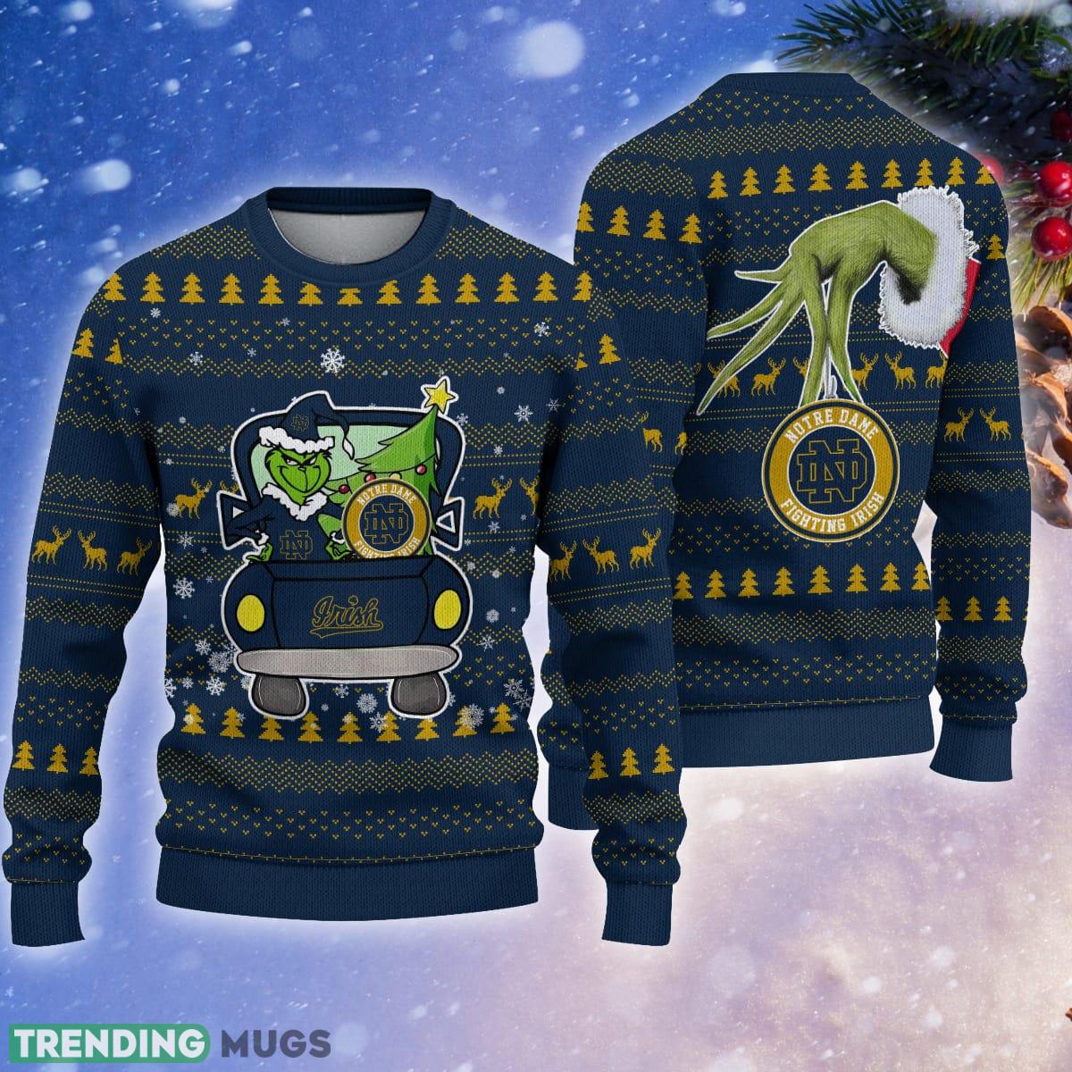 Notre Dame Fighting Irish And Grinch Driving With Pine Trees Knitted Xmas 3D Sweater Gift For Fans - Notre Dame Fighting Irish And Grinch Driving With Pine Trees Knitted Xmas 3D Sweater Gift For Fans Notre Dame Fighting Irish And Grinch Driving With Pine Trees Knitted Xmas 3D Sweater Gift For Fans - Notre Dame Fighting Irish And Grinch Driving With Pine Trees Knitted Xmas 3D Sweater Gift For Fans