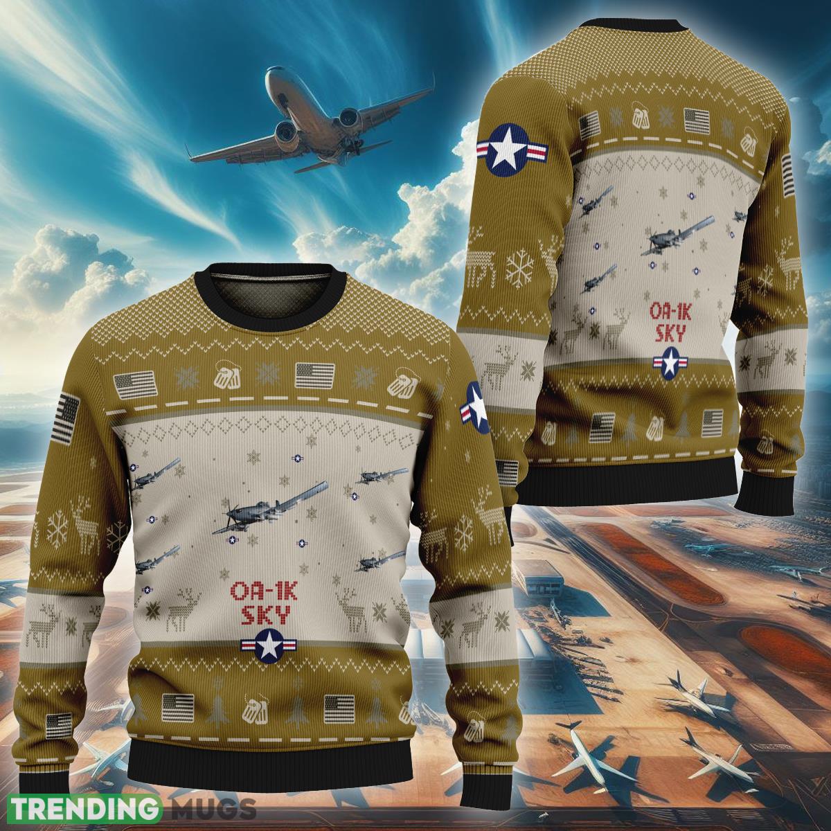 OA-1K Sky Aircraft OA1K Ugly Christmas Sweater New Brown Air Force - OA-1K Sky Aircraft OA1K Ugly Christmas Sweater New Brown Air Force OA-1K Sky Aircraft OA1K Ugly Christmas Sweater New Brown Air Force - OA-1K Sky Aircraft OA1K Ugly Christmas Sweater New Brown Air Force
