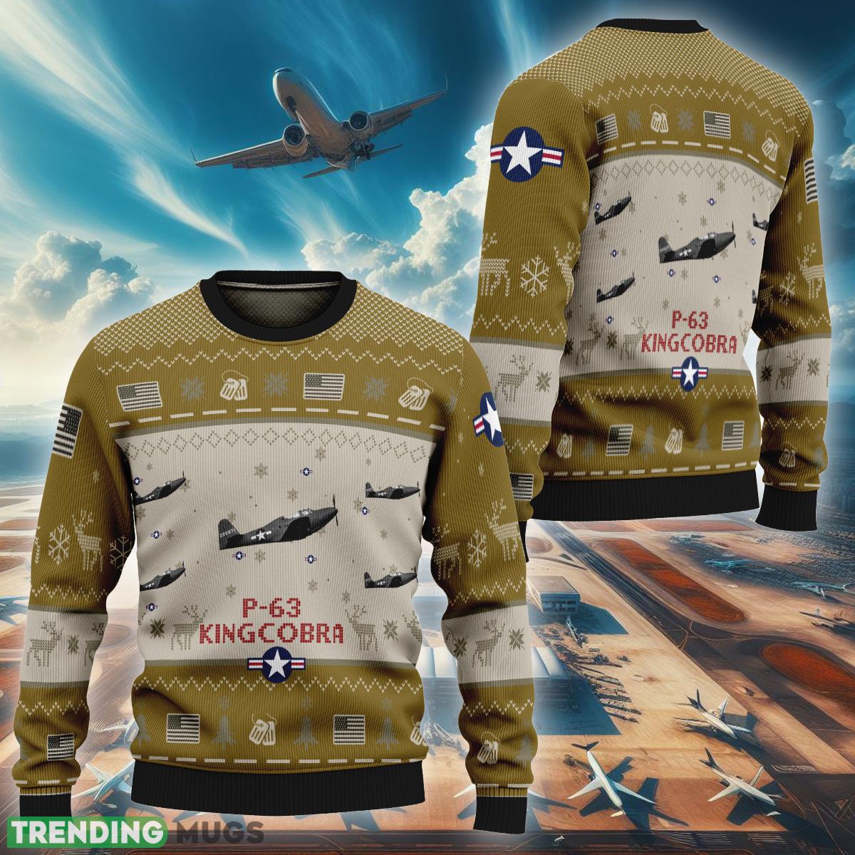 P-63 Kingcobra Aircraft P63 Ugly Christmas 3D Sweater Style Brown Air Force - P-63 Kingcobra Aircraft P63 Ugly Christmas 3D Sweater Style Brown Air Force P-63 Kingcobra Aircraft P63 Ugly Christmas 3D Sweater Style Brown Air Force - P-63 Kingcobra Aircraft P63 Ugly Christmas 3D Sweater Style Brown Air Force