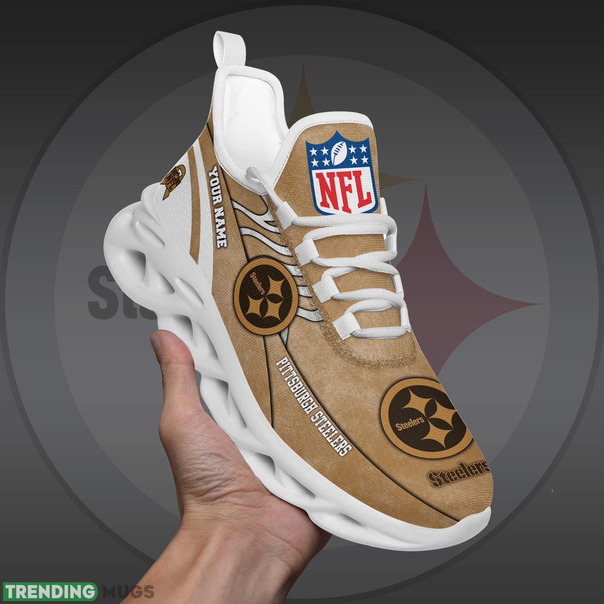 Pittsburgh Steelers NFL Brown Veterans Max Soul Shoes Custom Number & Name Sneakers Max Soul Pittsburgh Steelers NFL Brown Veterans Max Soul Shoes Custom Number & Name Sneakers Max Soul