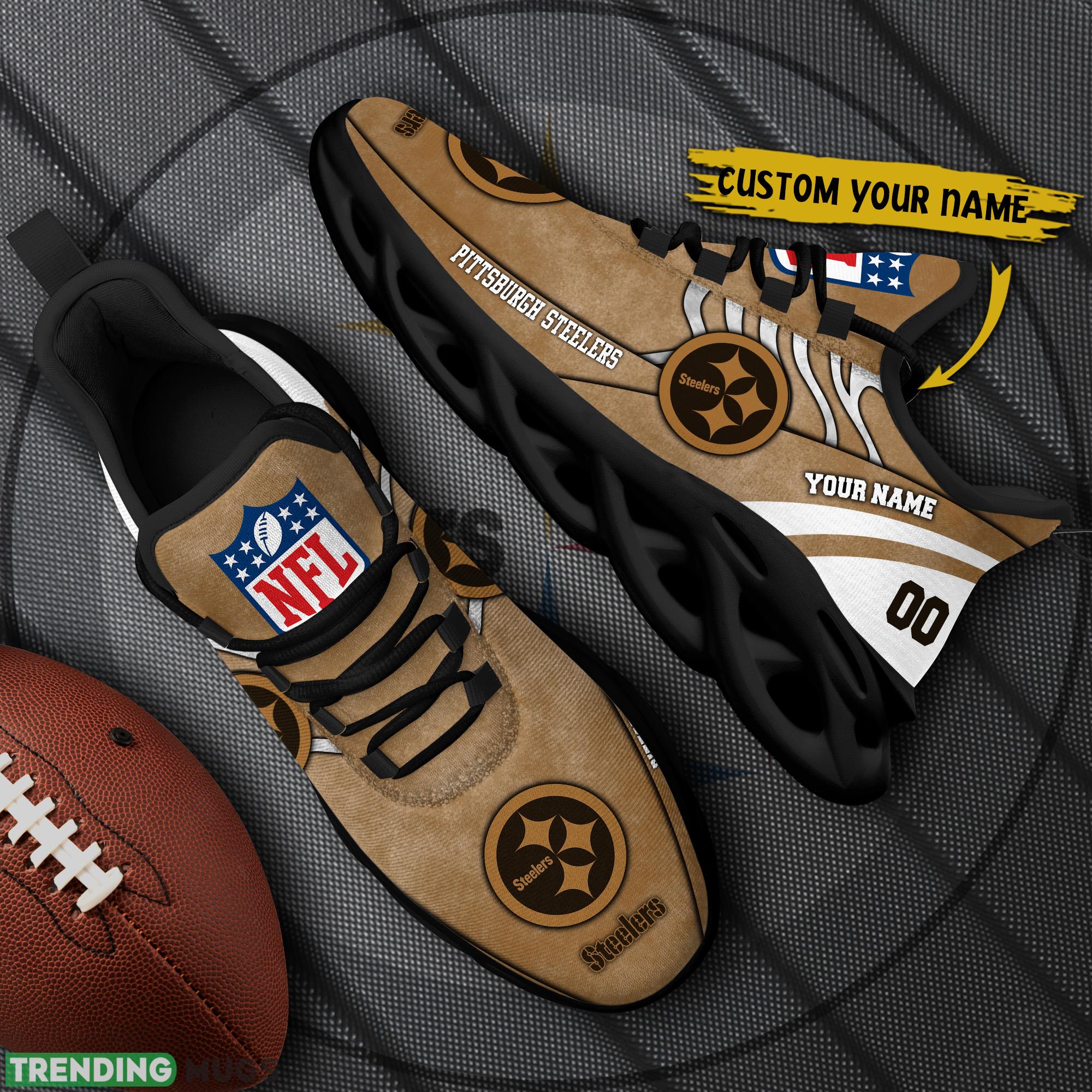 Pittsburgh Steelers NFL Brown Veterans Max Soul Shoes Custom Number & Name Sneakers - Pittsburgh Steelers NFL Brown Veterans Chunky Shoes_1 Pittsburgh Steelers NFL Brown Veterans Max Soul Shoes Custom Number & Name Sneakers - Pittsburgh Steelers NFL Brown Veterans Chunky Shoes_1
