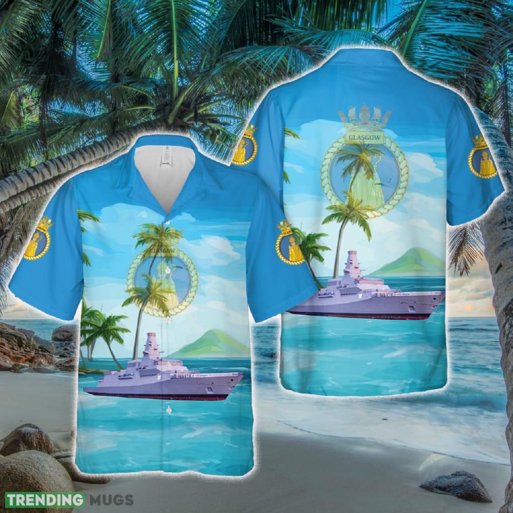 Royal Navy HMS Glasgow (Type 26 frigate) Hawaiian Shirt - Royal Navy HMS Glasgow (Type 26 frigate) Hawaiian Shirt