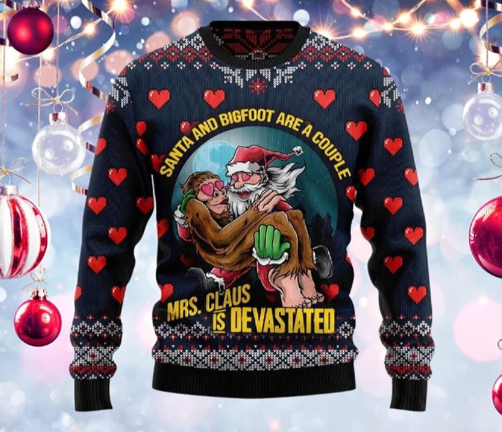 Santa and Bigfoot Are A Couple Ugly Christmas Sweater Woman Sweater Xmas Gifts Unisex Ugly Christmas Sweater Gift for Family Friend - 031223-083912 Santa and Bigfoot Are A Couple Ugly Christmas Sweater Woman Sweater Xmas Gifts Unisex Ugly Christmas Sweater Gift for Family Friend - 031223-083912