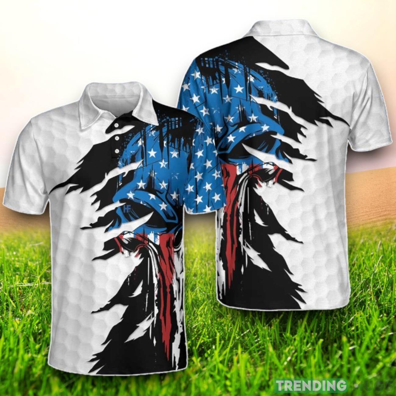 Skull American Ripped Golf Polo Shirt Product Photo 1 Skull American Ripped Golf Polo Shirt Product Photo 1
