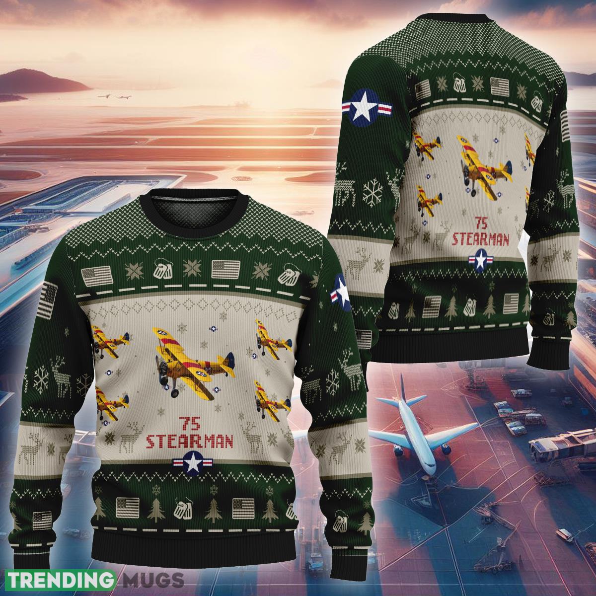 Stearman Aircraft Stearman Green Knitted Xmas 3D Sweater For Air Force - Stearman Aircraft Stearman Green Knitted Xmas 3D Sweater For Air Force Stearman Aircraft Stearman Green Knitted Xmas 3D Sweater For Air Force - Stearman Aircraft Stearman Green Knitted Xmas 3D Sweater For Air Force