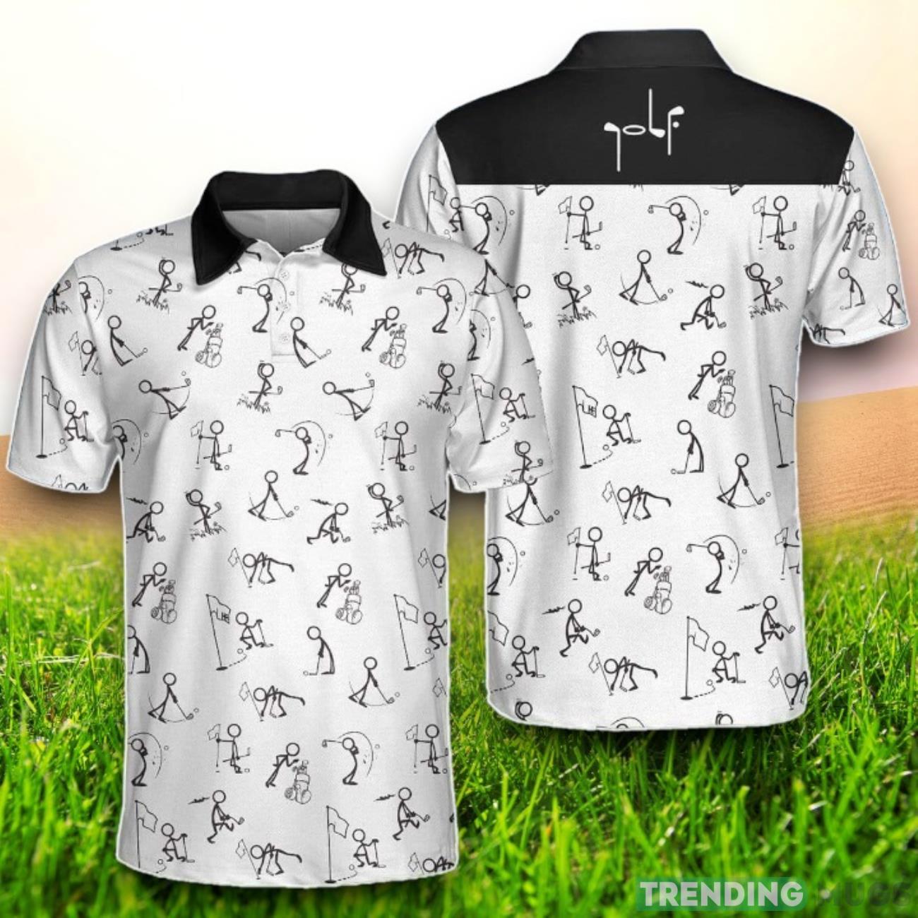 Stickfigures Playing Golf White Polo Shirt Product Photo 1 Stickfigures Playing Golf White Polo Shirt Product Photo 1