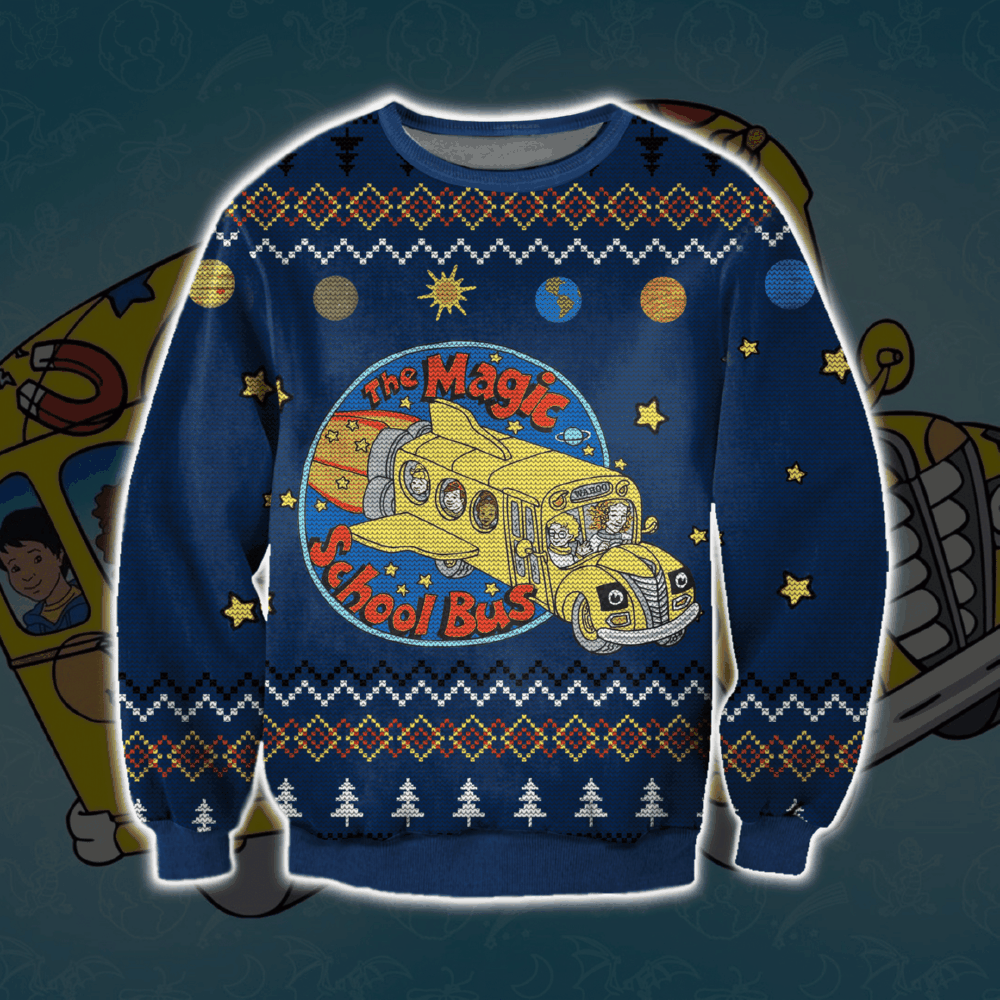 The Magic School Bus 3D Print Ugly Christmas Sweater Perfect Holiday Gift 3D Sweater The Magic School Bus 3D Print Ugly Christmas Sweater Perfect Holiday Gift 3D Sweater