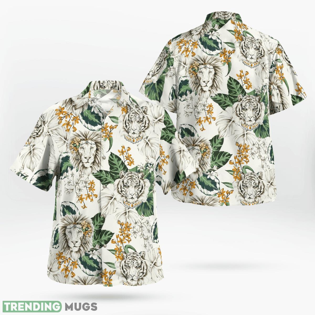 Tropical Tiger Lion in White Hawaiian Shirt And Short Combo For Men And Women - Tropical Tiger Lion in White Hawaiian Shirt_1