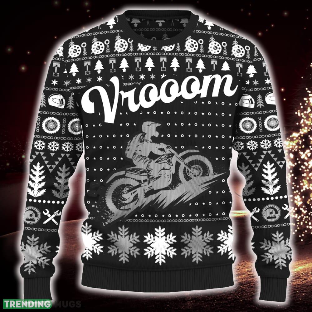 Vrooom Hill Climb Motobike Motorcross Snowflakes Knitted Christmas Sweater AOP Gift For Men And Women - Vrooom Hill Climb Motobike Ugly Christmas Sweater_ 1