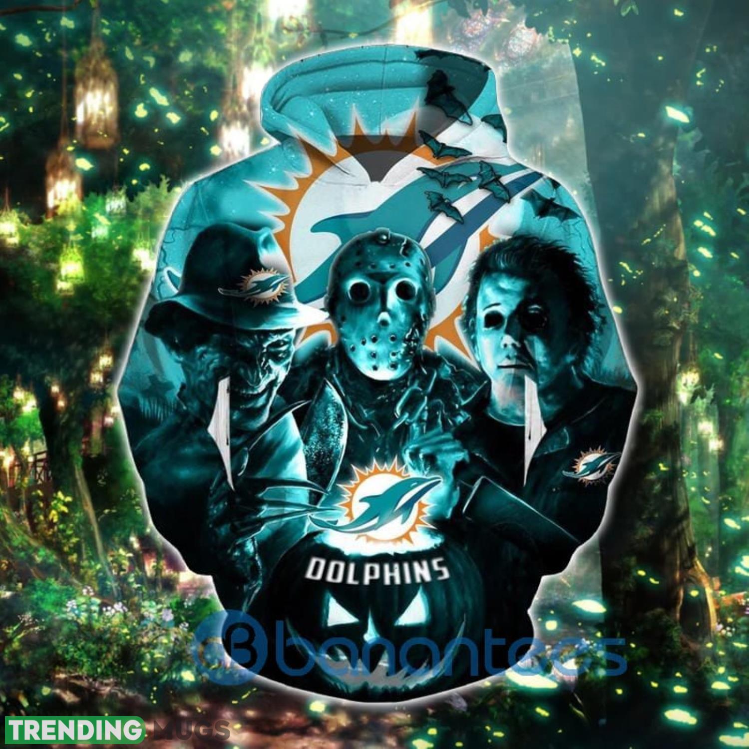 Miami Dolphins Hoodies 3D Zip Hoodie Printed Halloween Horror Night Product Photo 1