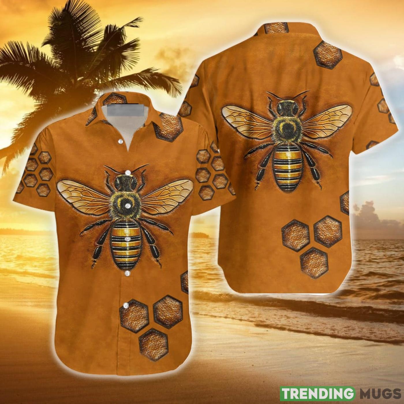Bee Hive Orange Aloha Hawaiian Shirt Product Photo 1 Bee Hive Orange Aloha Hawaiian Shirt Product Photo 1