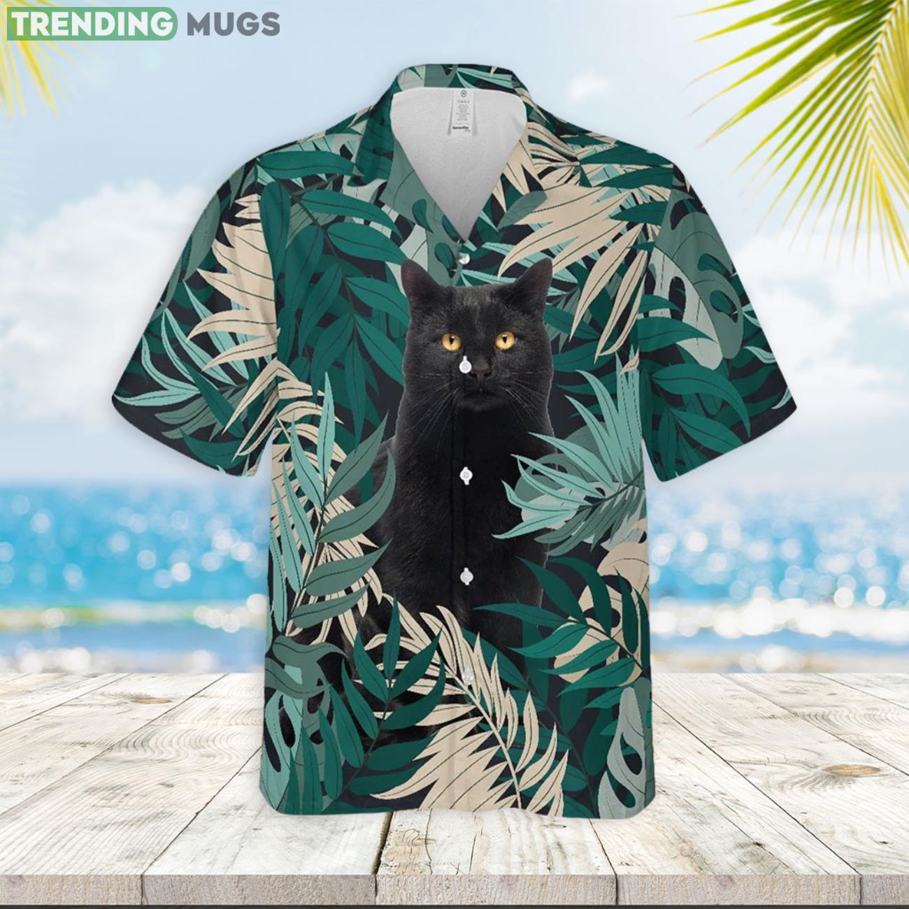 Cat Cute Summer Gift Leaves Tropical Black Cat Hawaiian Shirt Product Photo 1 Cat Cute Summer Gift Leaves Tropical Black Cat Hawaiian Shirt Product Photo 1