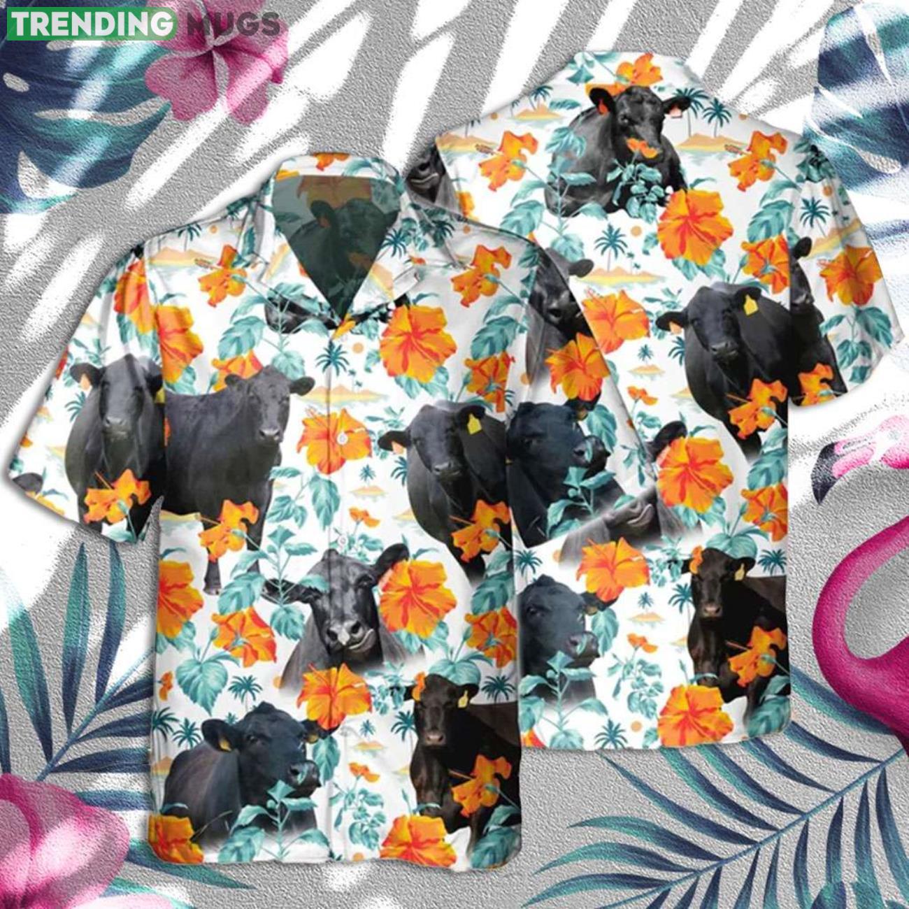 Cow Cute Summer Gift Black Angus Orange Floral Hawaiian Shirt Product Photo 1 Cow Cute Summer Gift Black Angus Orange Floral Hawaiian Shirt Product Photo 1