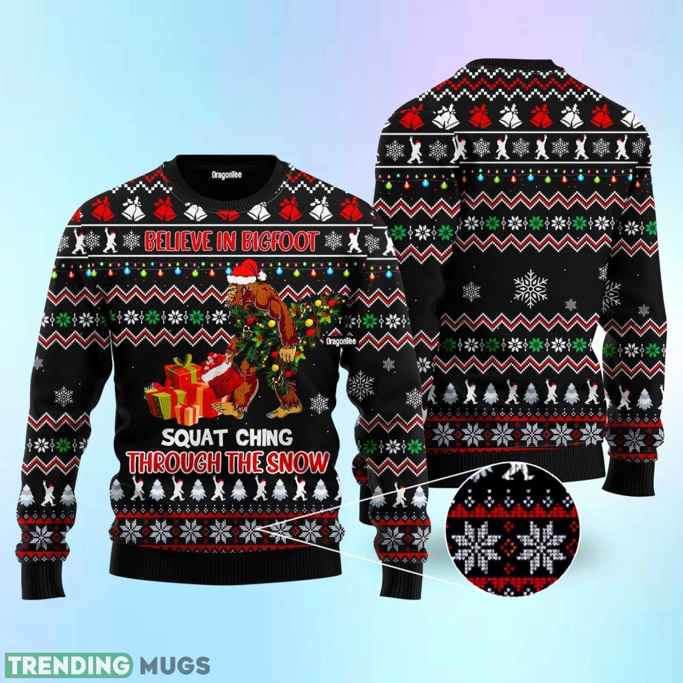 Believe In Bigfoot Squat Ugly Christmas Sweater Cute Christmas Gift For Men And Women Product Photo 1 Believe In Bigfoot Squat Ugly Christmas Sweater Cute Christmas Gift For Men And Women Product Photo 1