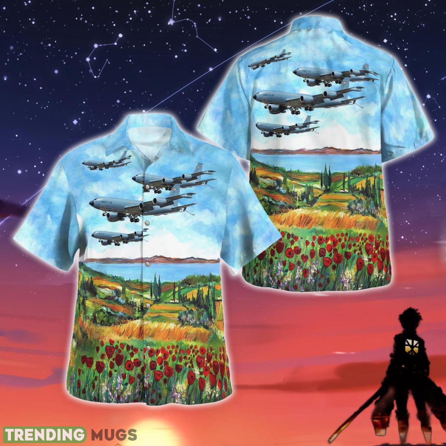 French Air and Space Force Boeing C-135FR Stratolifter Of Groupe de ravitaillement en vol 291 Bretagne Men And Women Summer Gift Hawaiian Shirt Product Photo 1