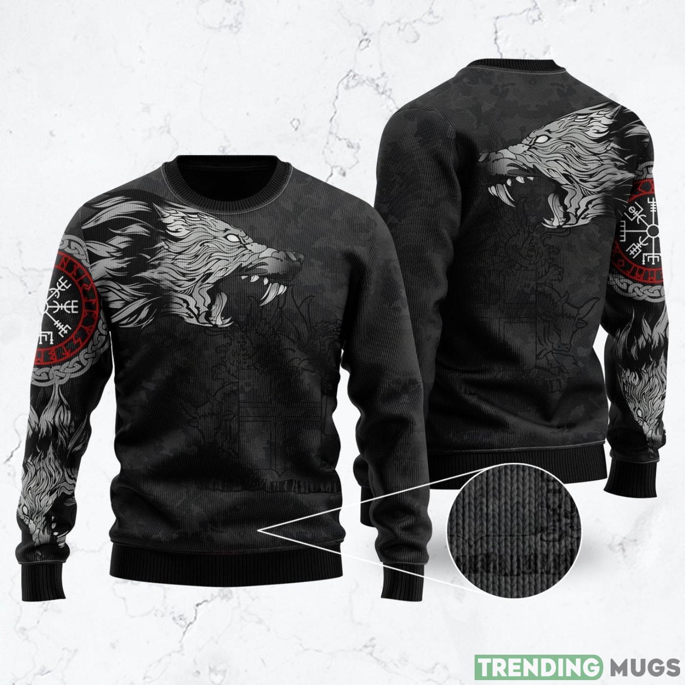 Iceland Fenrir Wolf And Vegvisir Viking Ugly Christmas Sweater Cute Christmas Gift For Men And Women Product Photo 1 Iceland Fenrir Wolf And Vegvisir Viking Ugly Christmas Sweater Cute Christmas Gift For Men And Women Product Photo 1