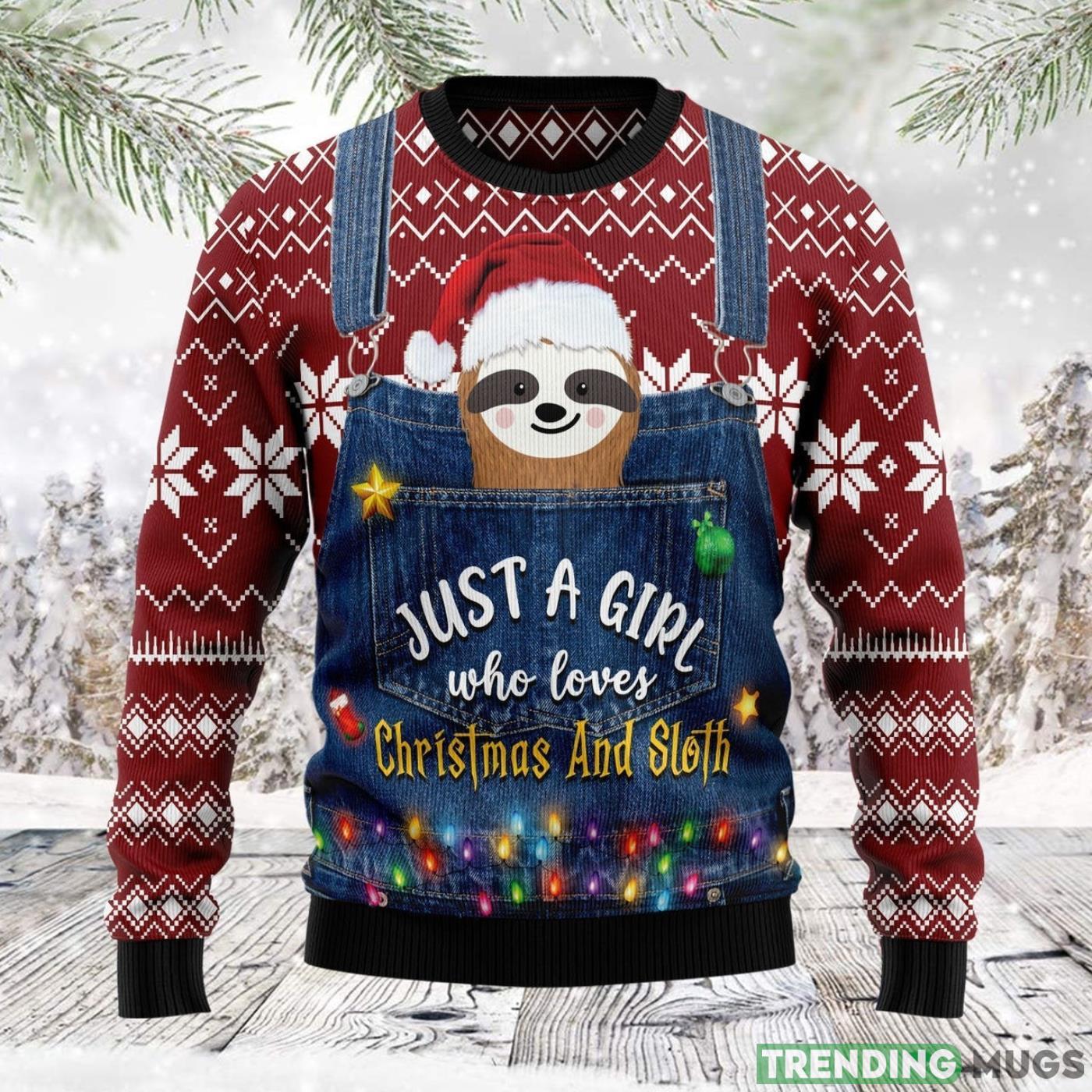 Just A Girl Who Loves Christmas And Sloth Ugly Christmas Sweater Cute Christmas Gift For Men And Women Product Photo 1 Just A Girl Who Loves Christmas And Sloth Ugly Christmas Sweater Cute Christmas Gift For Men And Women Product Photo 1
