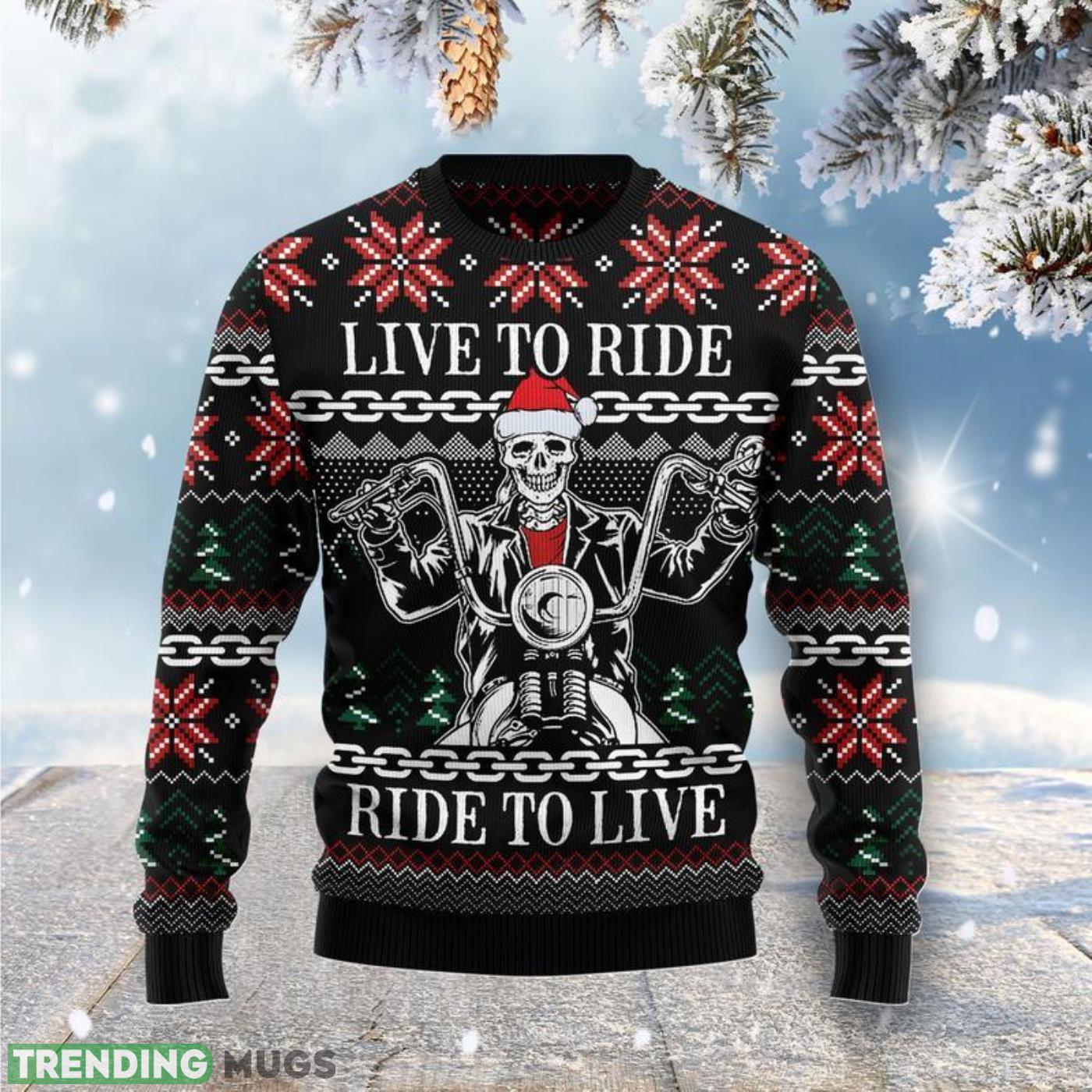 Live To Ride Motorbike Skeleton Ugly Christmas Sweater Cute Christmas Gift For Men And Women Product Photo 1