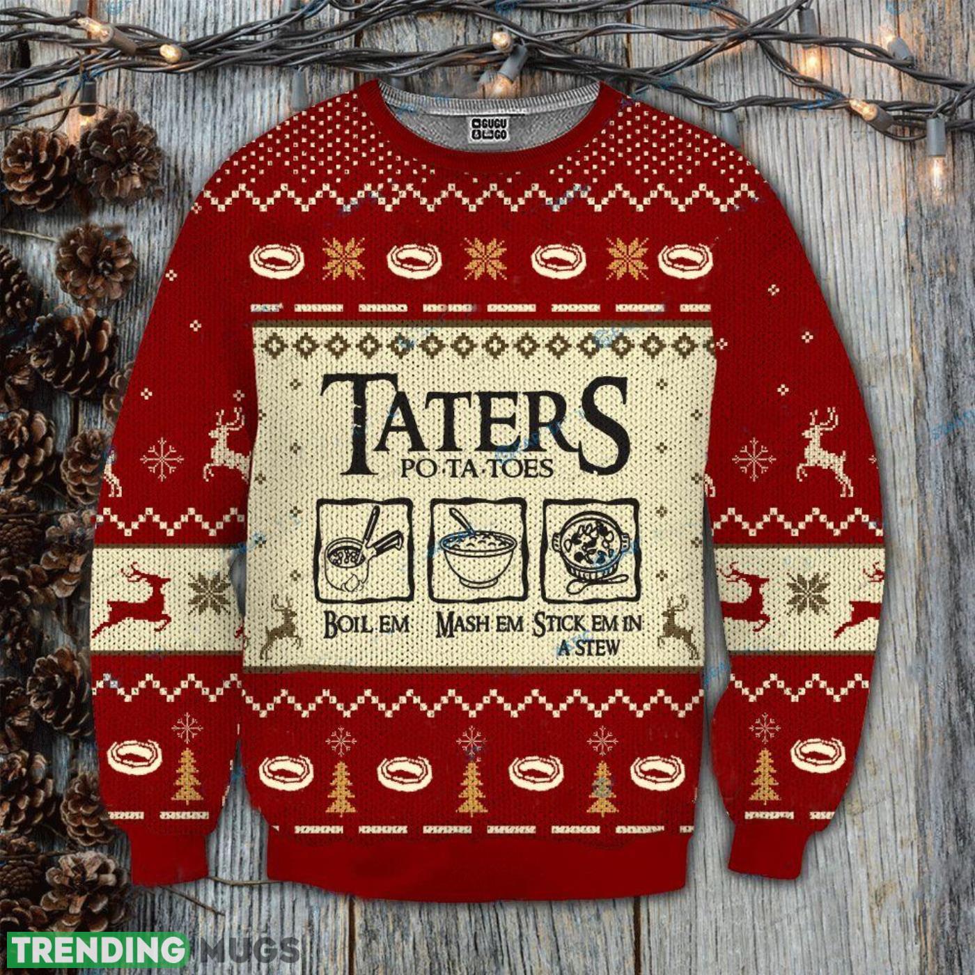 LOTR Taters Potatoes Red Ugly Christmas Sweater Cute Christmas Gift For Men And Women Product Photo 1 LOTR Taters Potatoes Red Ugly Christmas Sweater Cute Christmas Gift For Men And Women Product Photo 1