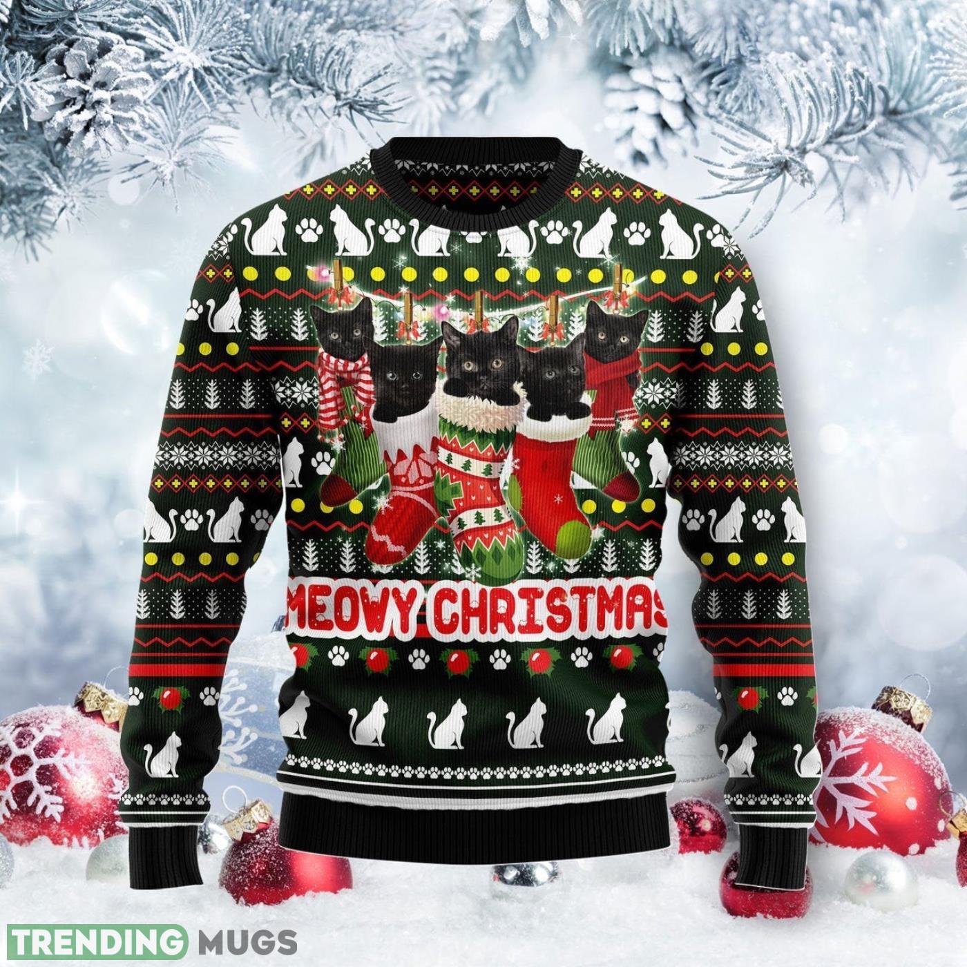 Meowy Christmas Black Cat Ugly Christmas Sweater Cute Christmas Gift For Men And Women Product Photo 1