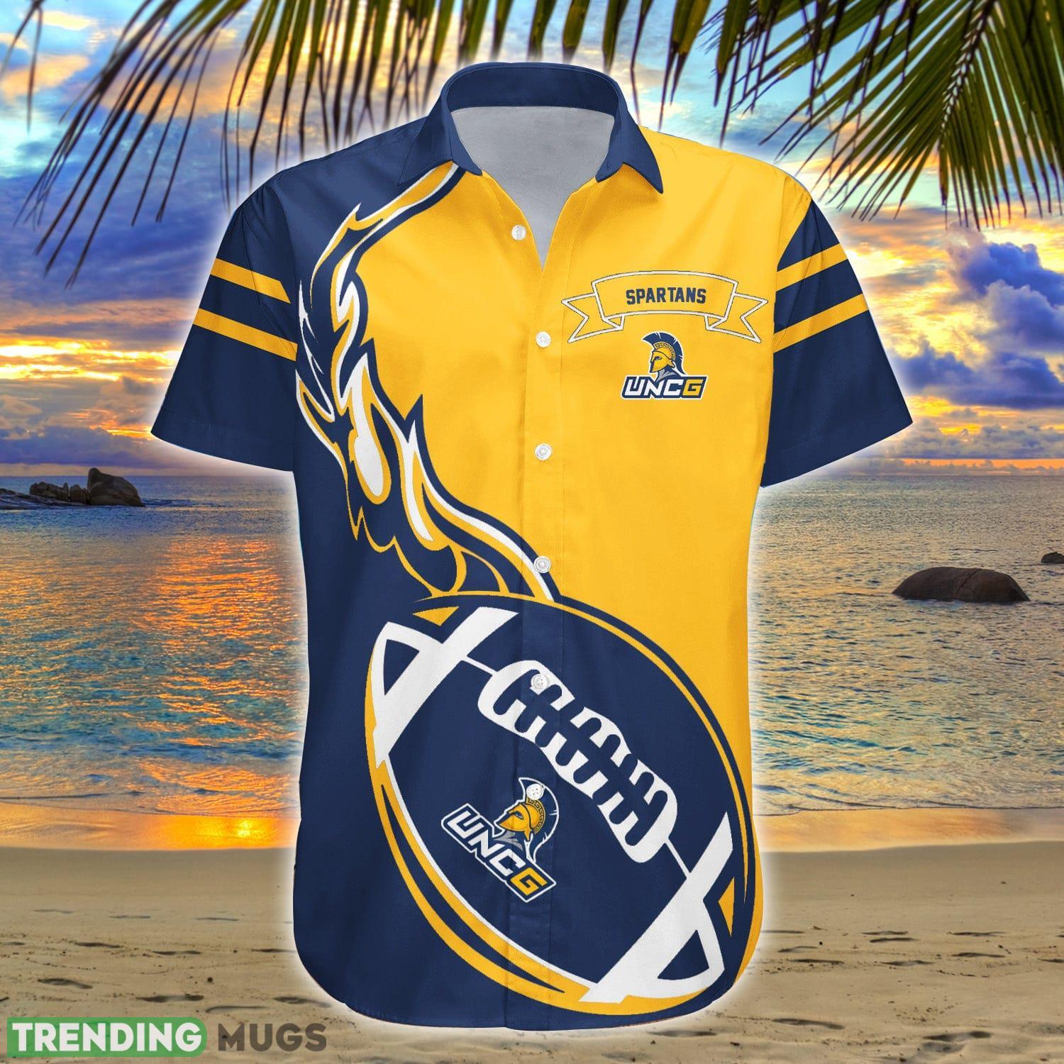 Unc Greensboro Spartans Ncaa Flame Ball Print Aloha Hawaiian Shirt For Fans Product Photo 1 Unc Greensboro Spartans Ncaa Flame Ball Print Aloha Hawaiian Shirt For Fans Product Photo 1