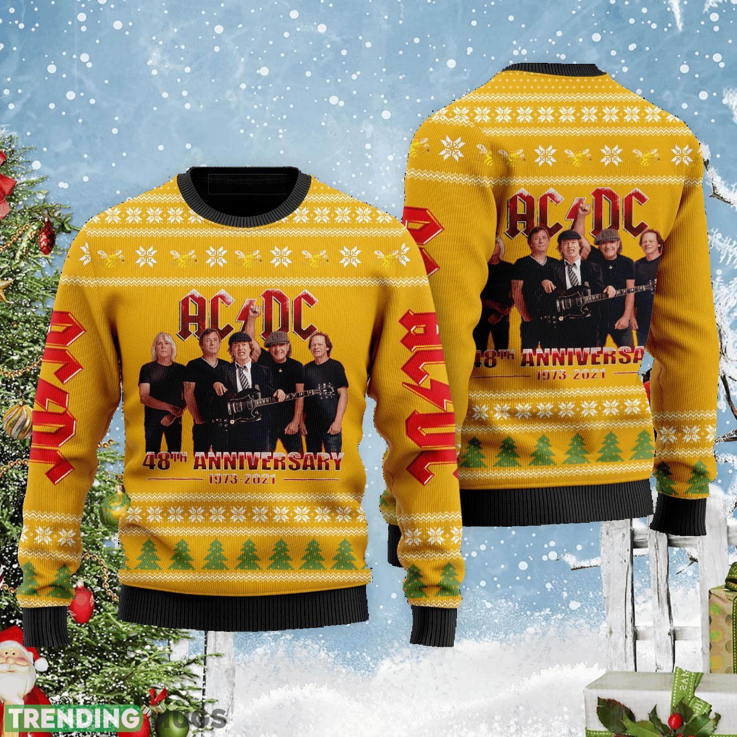 AC DC 48 Anniversary Yellow Ugly Christmas Sweater Product Photo 1 AC DC 48 Anniversary Yellow Ugly Christmas Sweater Product Photo 1