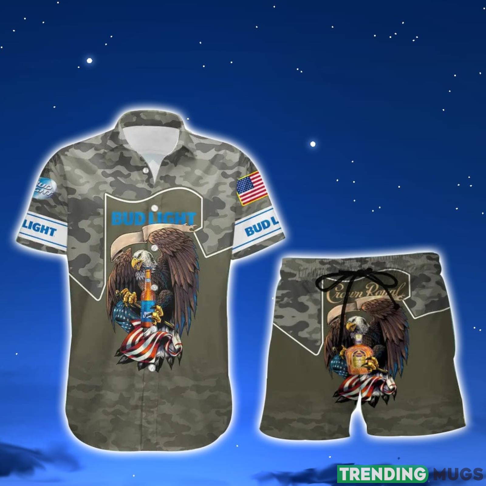 Bud Light Beer Green Camo Eagle Usa Flag Hawaiian Shirt And Shorts Best Gift For Summer Holiday Product Photo 1 Bud Light Beer Green Camo Eagle Usa Flag Hawaiian Shirt And Shorts Best Gift For Summer Holiday Product Photo 1