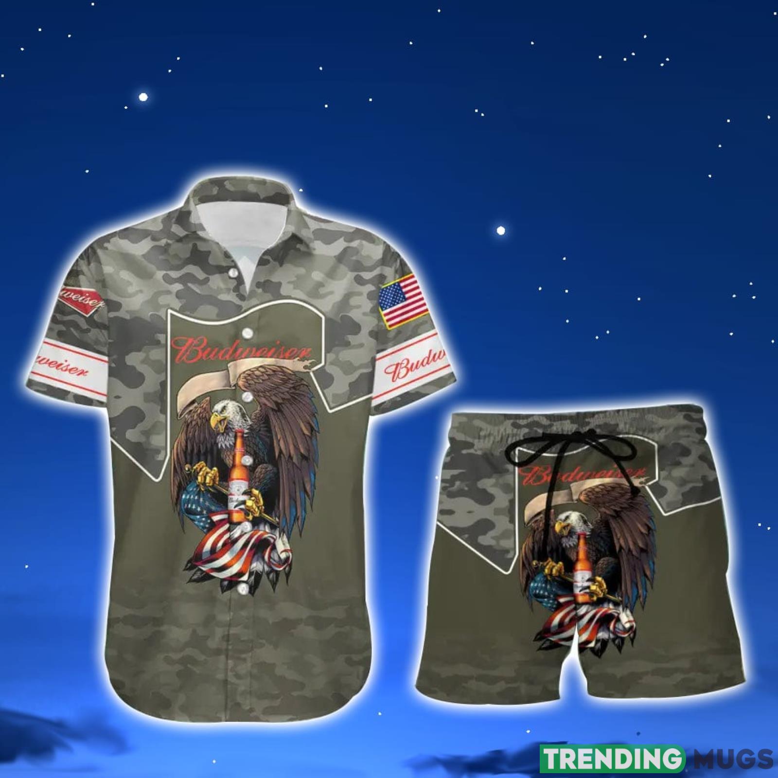 Budweiser Beer Green Camo Eagle Usa Flag Hawaiian Shirt And Shorts Best Gift For Summer Holiday Product Photo 1 Budweiser Beer Green Camo Eagle Usa Flag Hawaiian Shirt And Shorts Best Gift For Summer Holiday Product Photo 1