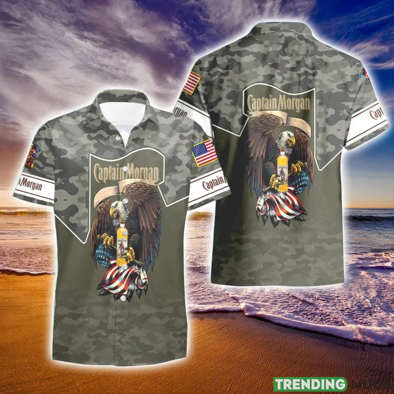 Captain Morgan Green Camo Eagle Usa Flag Hawaiian Shirt And Shorts Best Gift For Summer Holiday Hawaiian & Short Captain Morgan Green Camo Eagle Usa Flag Hawaiian Shirt And Shorts Best Gift For Summer Holiday Hawaiian & Short