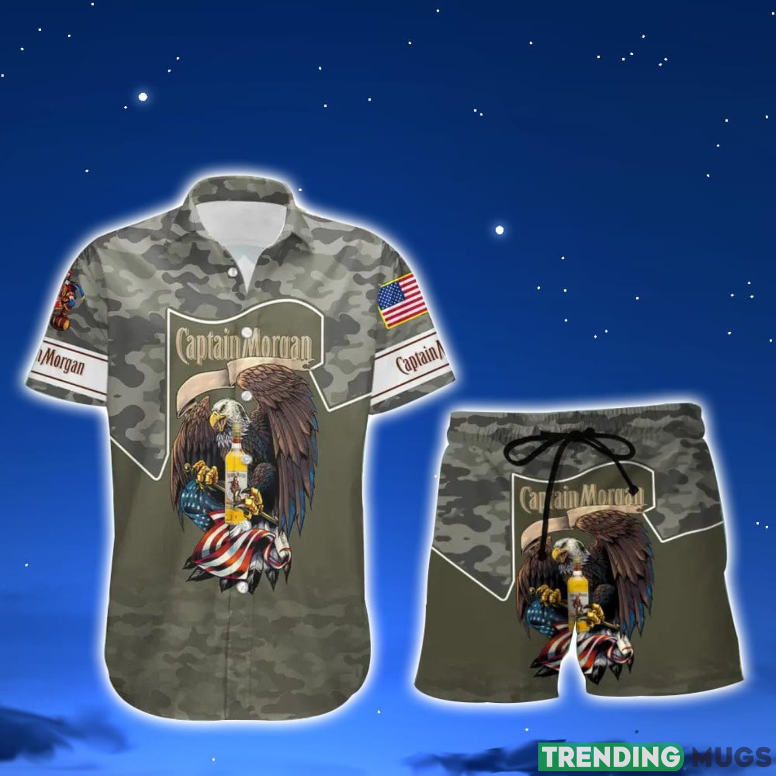 Captain Morgan Green Camo Eagle Usa Flag Hawaiian Shirt And Shorts Best Gift For Summer Holiday Product Photo 1 Captain Morgan Green Camo Eagle Usa Flag Hawaiian Shirt And Shorts Best Gift For Summer Holiday Product Photo 1
