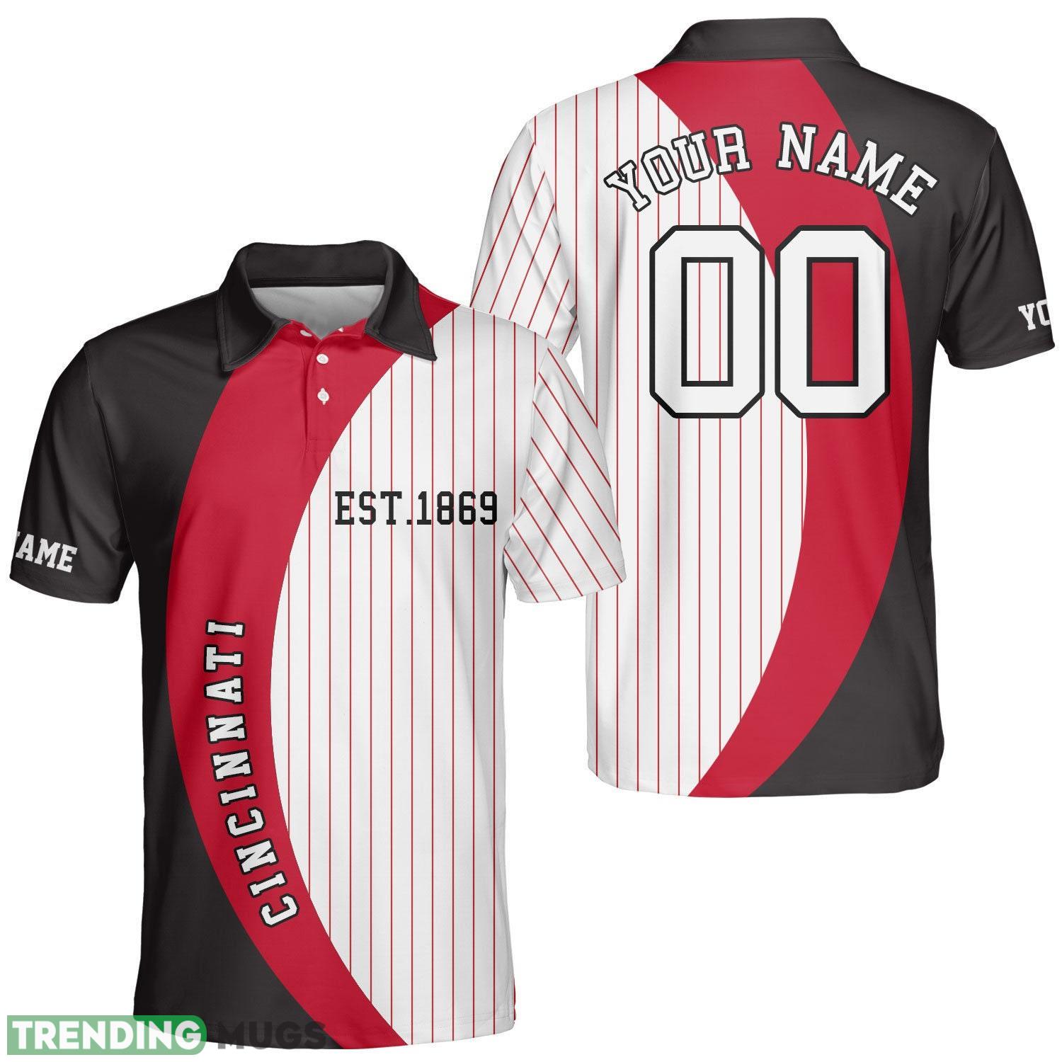 Cincinnati Custom Name And Number Baseball Cincinnati Polo Shirt For Cincinnati Fans Striped Style Product Photo 1 Cincinnati Custom Name And Number Baseball Cincinnati Polo Shirt For Cincinnati Fans Striped Style Product Photo 1