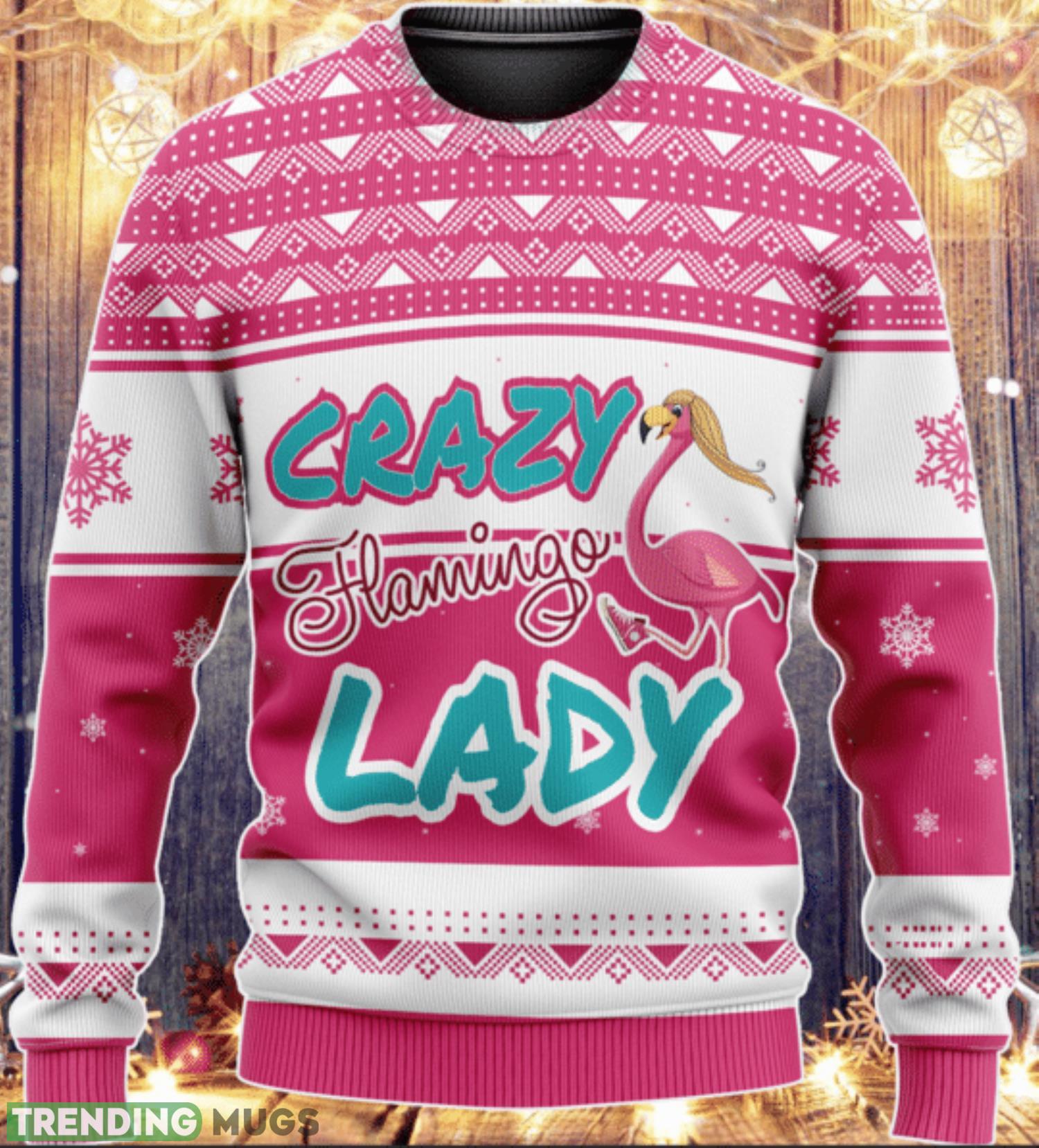 Crazy Flamingo Lady 3D Ugly Christmas Sweater Product Photo 1 Crazy Flamingo Lady 3D Ugly Christmas Sweater Product Photo 1