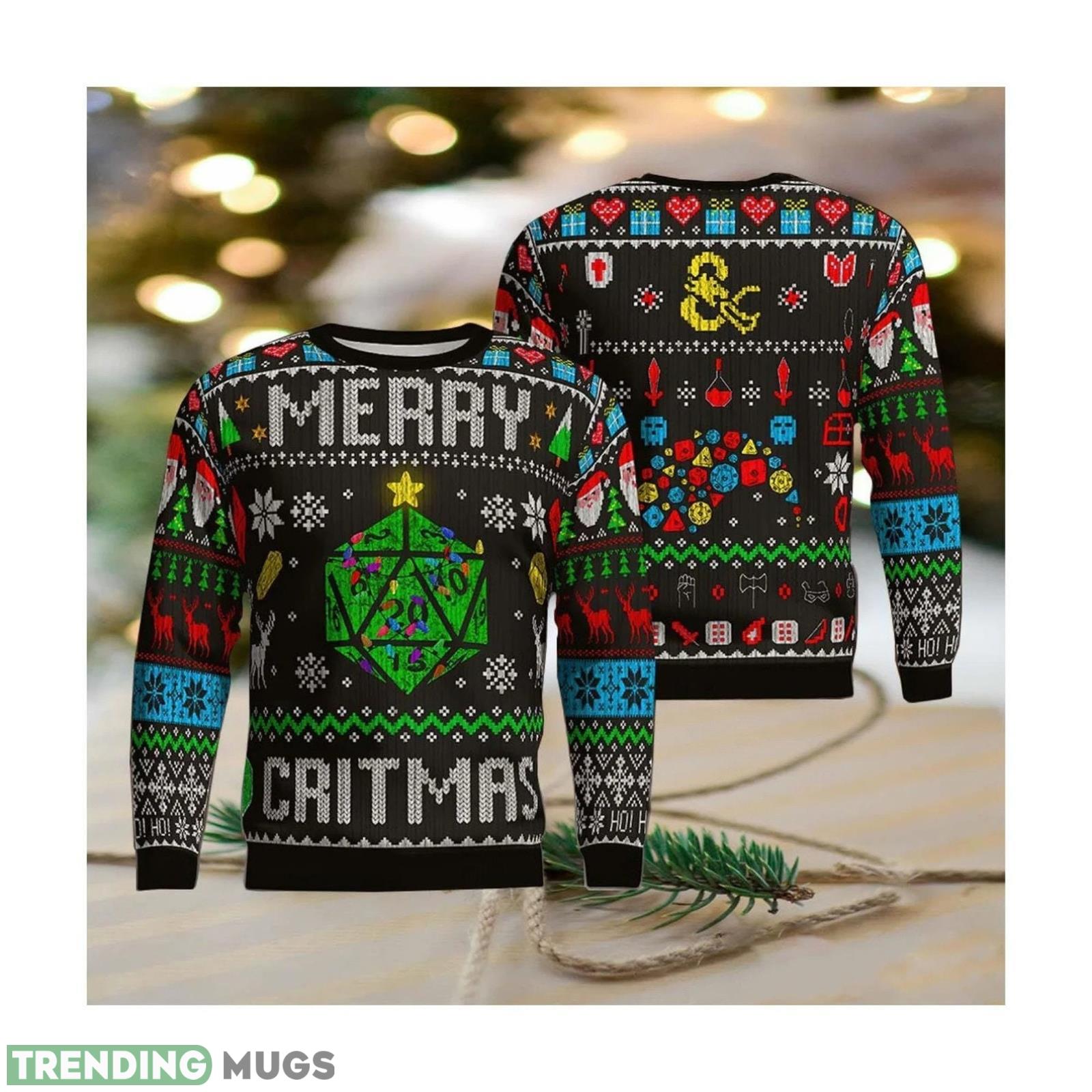 Dungeons And Dragons Merry Critmas Christmas Gift Ugly Christmas Sweater Product Photo 1 Dungeons And Dragons Merry Critmas Christmas Gift Ugly Christmas Sweater Product Photo 1