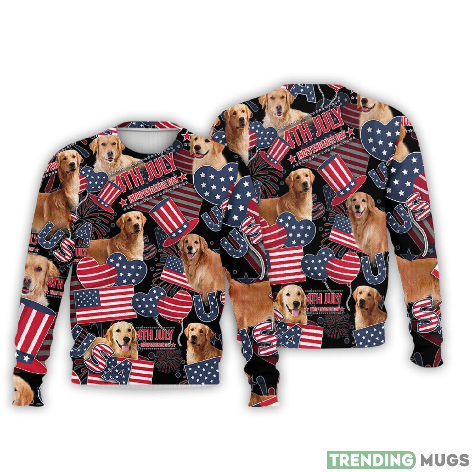 Golden Retriever With Usa Flag Balloon And Heart 3D Sweater Gift For 4Th Of July Product Photo 1