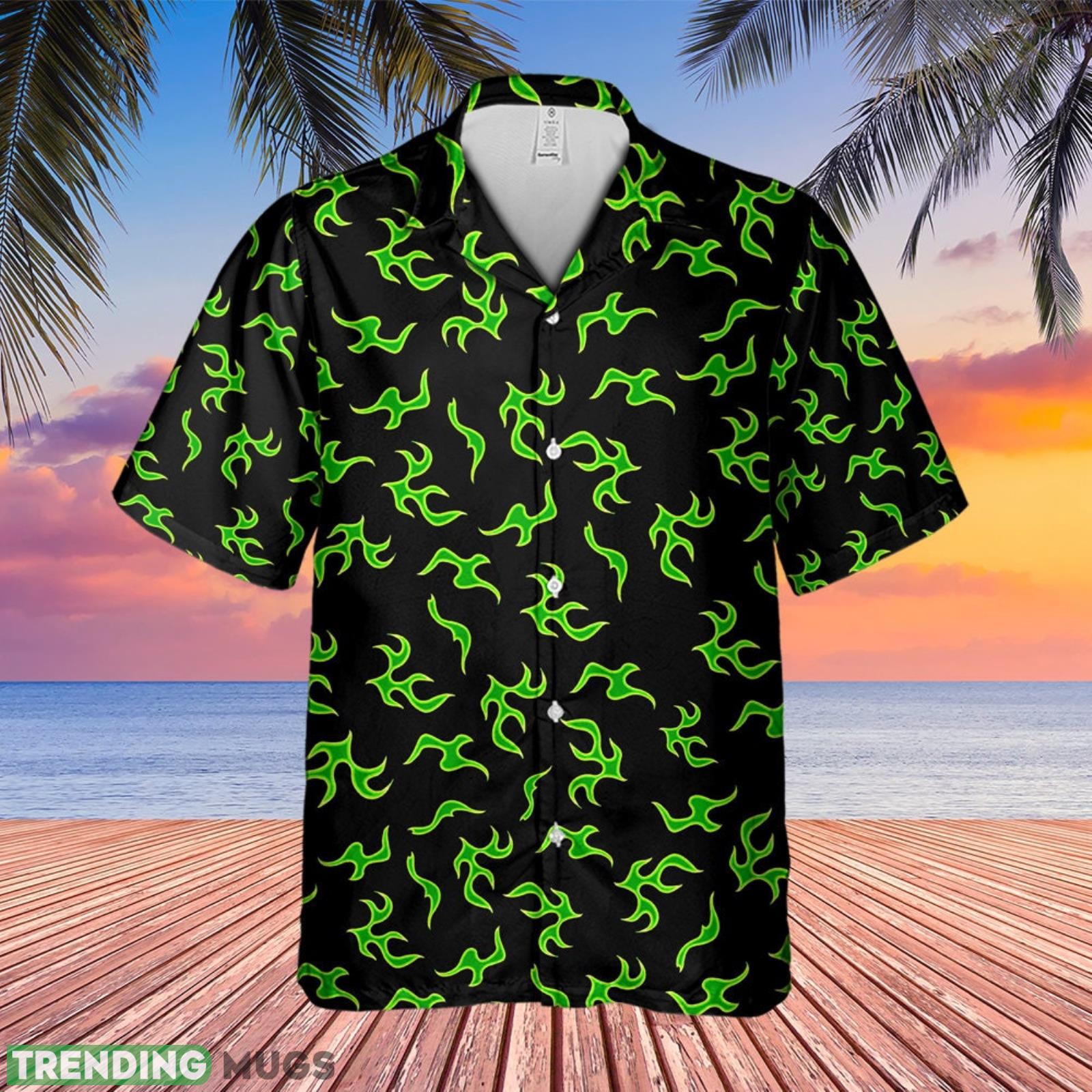 Green Fire On Black Hawaiian Short Sleeve Hawaiian Shirt Summer Gift For Men And Women Product Photo 1