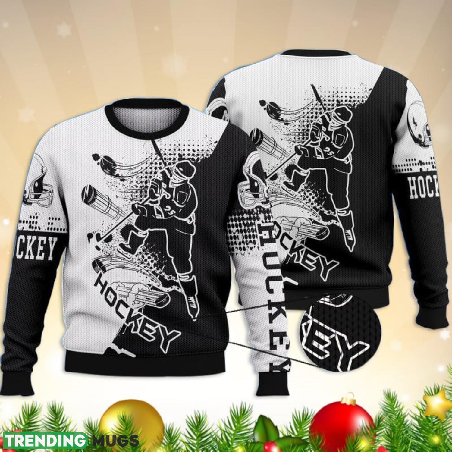Hockey Black And White Full Print 3D Ugly Sweater Christmas Gift Sweater Product Photo 1 Hockey Black And White Full Print 3D Ugly Sweater Christmas Gift Sweater Product Photo 1