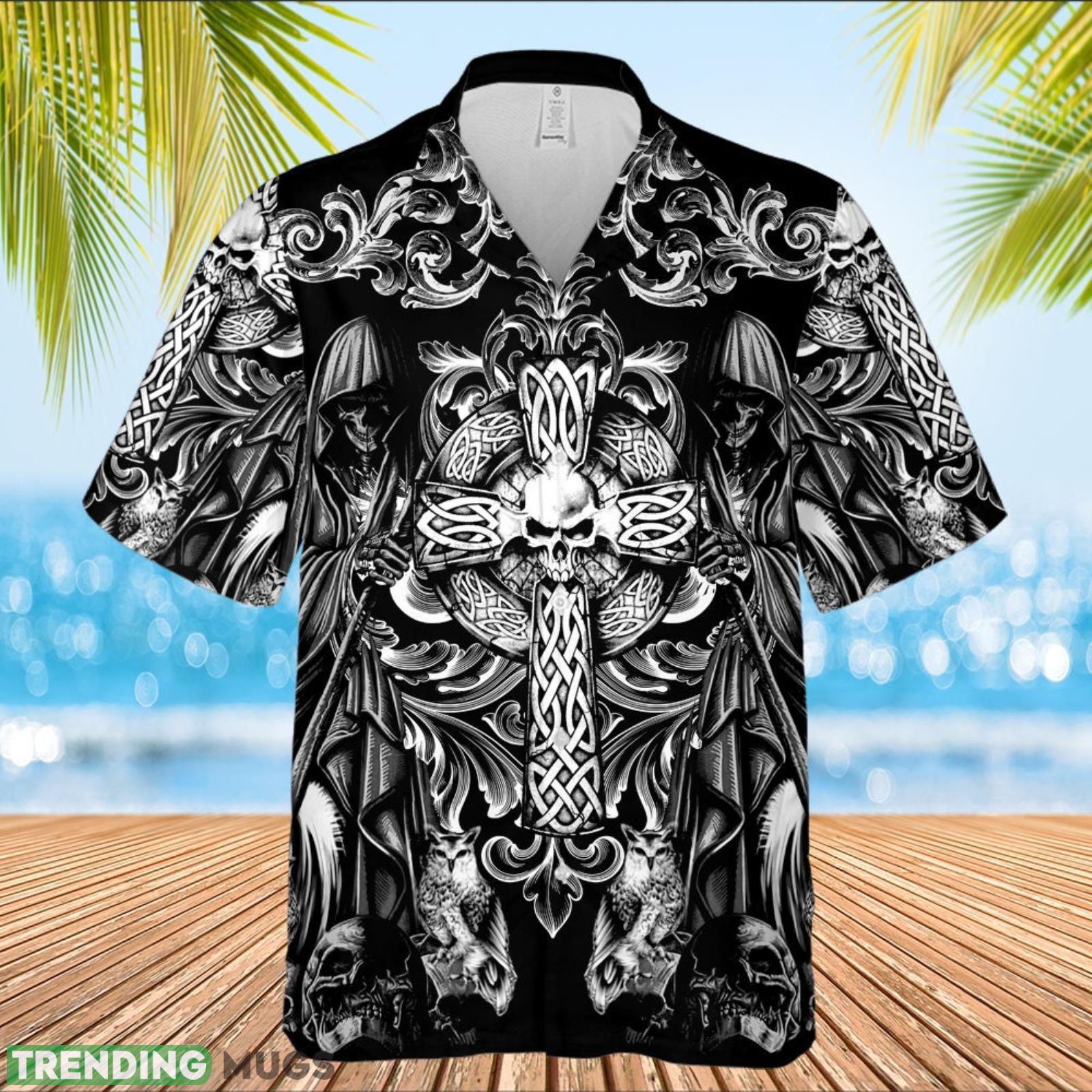 Horror Skull Death And Cross Afllic Shirt All Over Printed 3D Hawaiian Shirt Summer Gift For Men And Women Product Photo 1