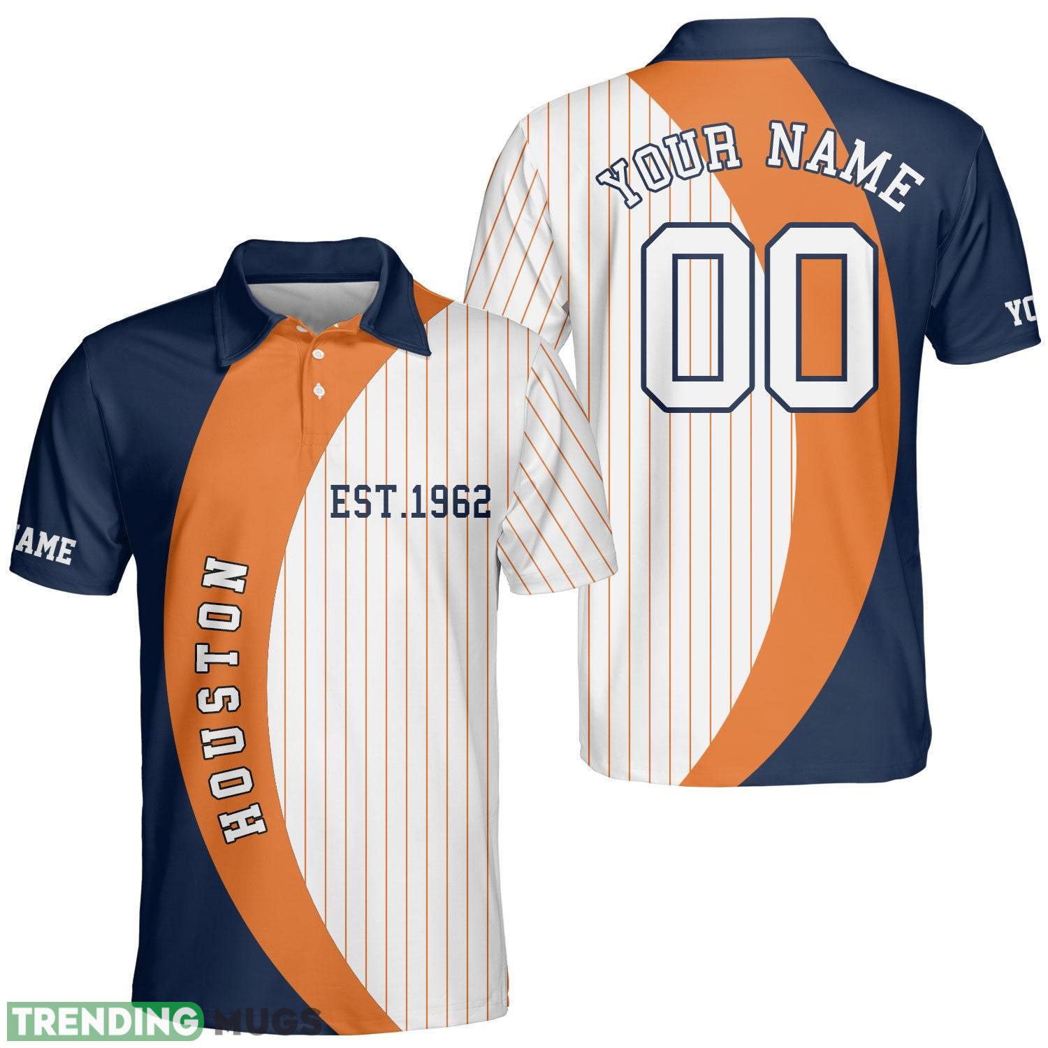 Houston Custom Name And Number Baseball Houston Polo Shirt For Houston Fans Striped Style Product Photo 1 Houston Custom Name And Number Baseball Houston Polo Shirt For Houston Fans Striped Style Product Photo 1