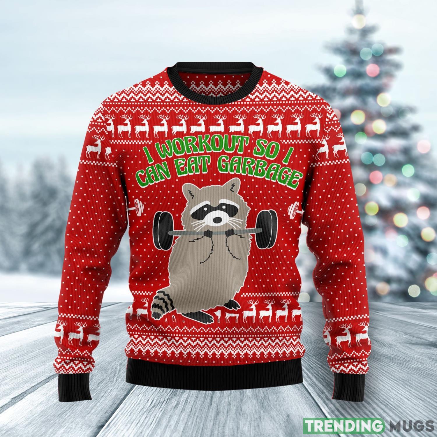 I Workout So I Can Eat Garbage Ugly Christmas Sweater Product Photo 1 I Workout So I Can Eat Garbage Ugly Christmas Sweater Product Photo 1