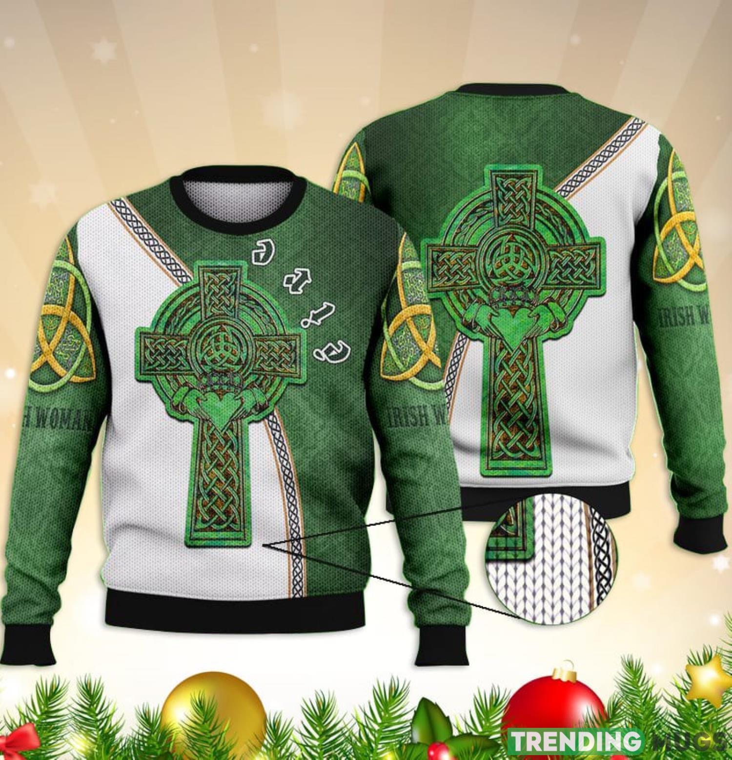Irish Woman Cross Celtic Culture Trendning Shirts 3D Ugly Sweater Christmas Gift Sweater Product Photo 1