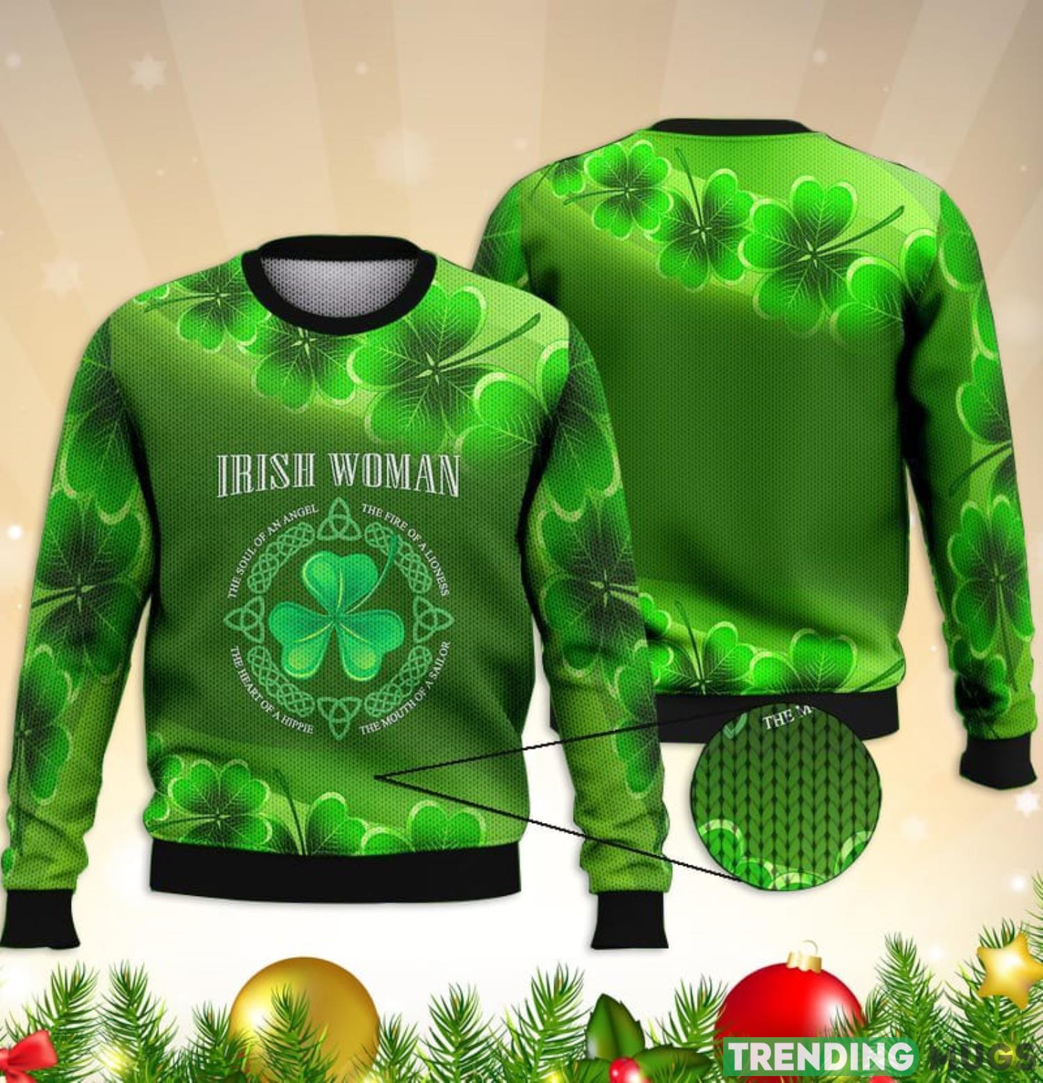 Irish Woman Green Full Print 3D Ugly Sweater Christmas Gift Sweater Product Photo 1