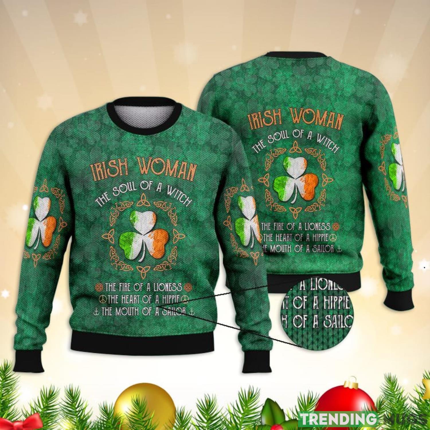 Irish Woman The Soul Of A Witch Full Print 3D Ugly Sweater Christmas Gift Sweater Product Photo 1