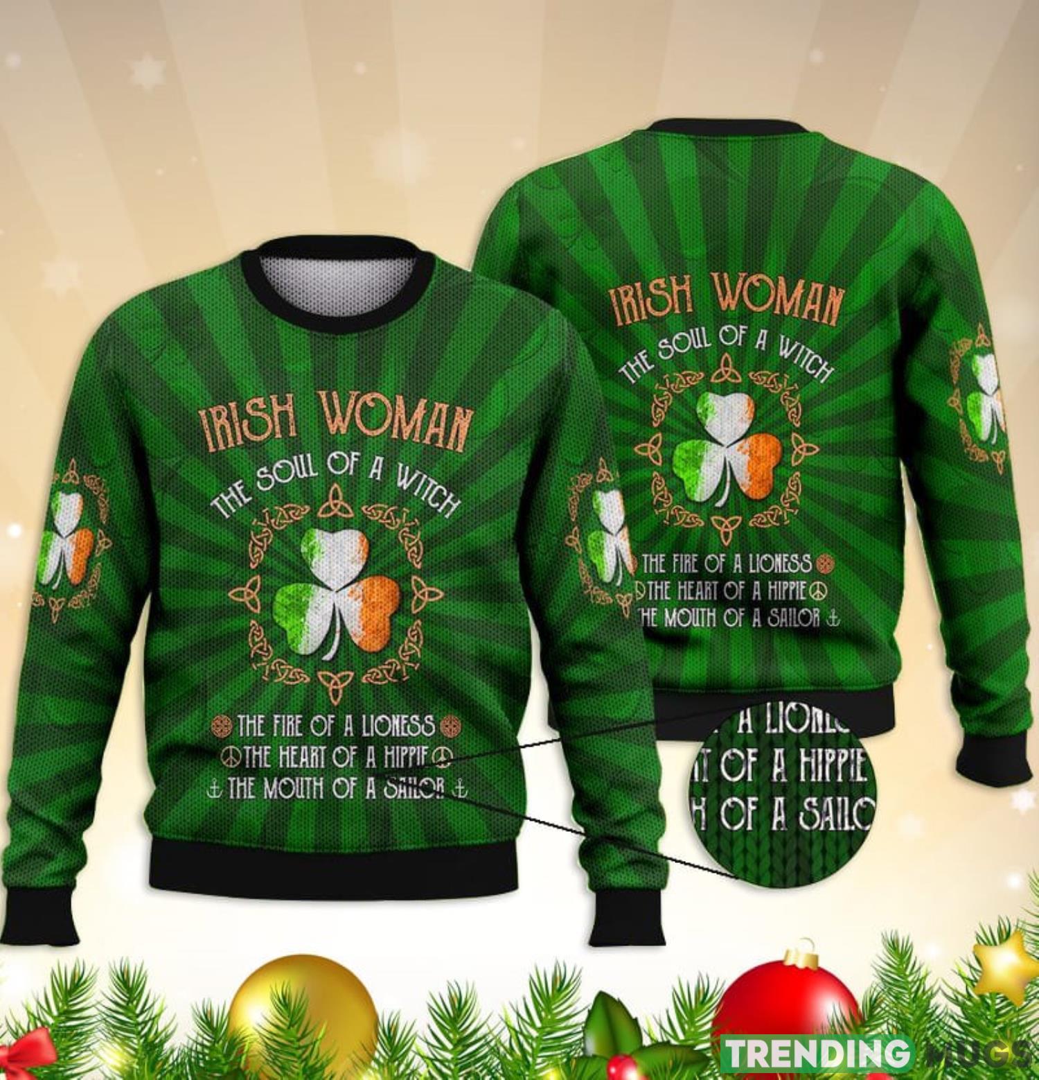 Irish Women The Soul Of A Witch Full Print 3D Ugly Sweater Christmas Gift Sweater Product Photo 1