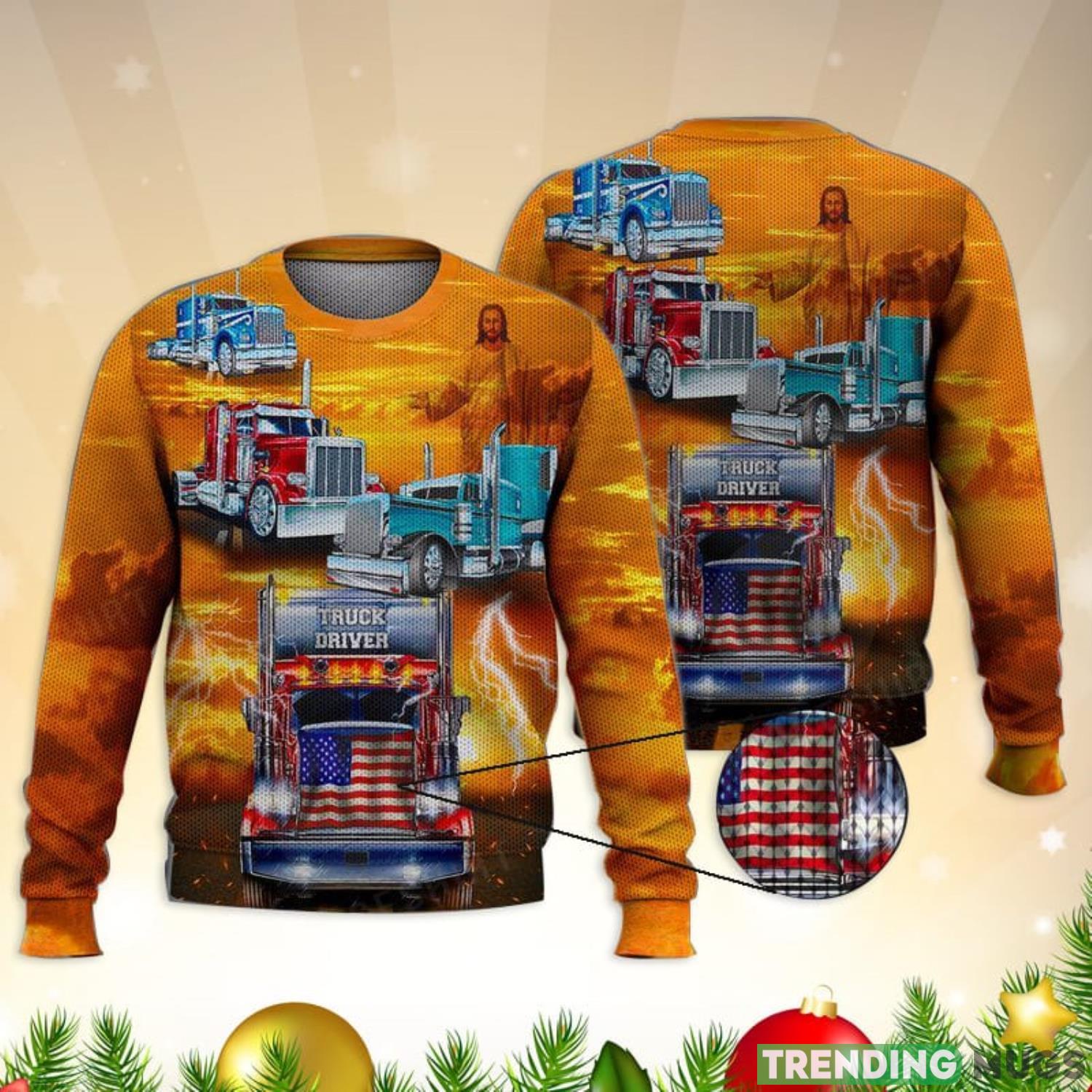 Jesus Bless Truckers America Sunset 3D Full Print Ugly Sweater Christmas Gift Sweater Product Photo 1